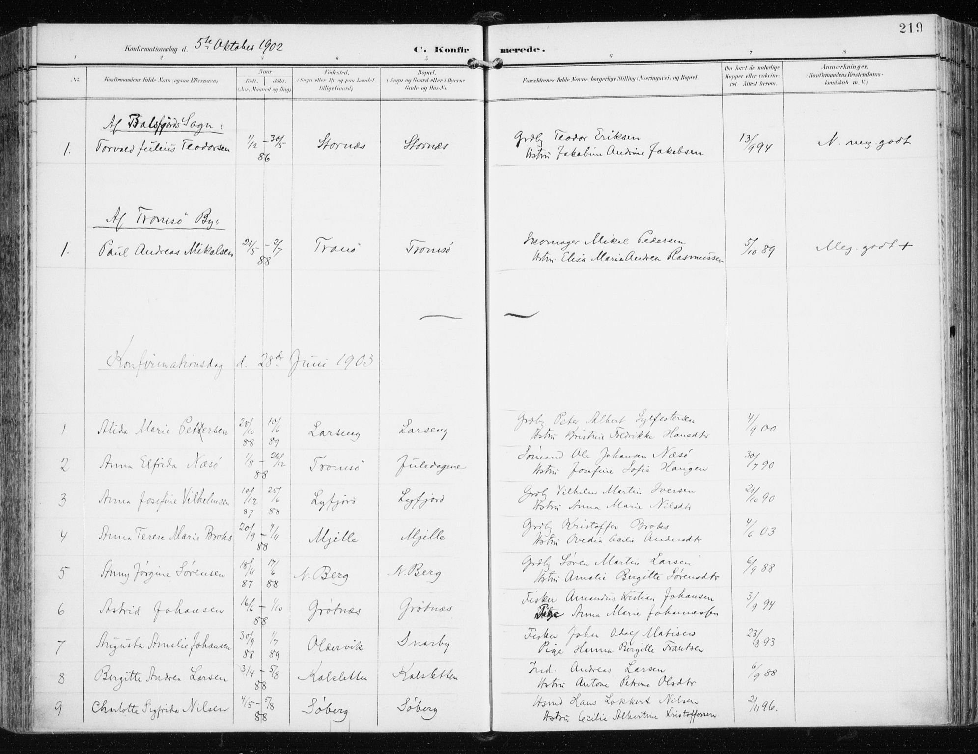 Tromsøysund sokneprestkontor, SATØ/S-1304/G/Ga/L0006kirke: Parish register (official) no. 6, 1897-1906, p. 219