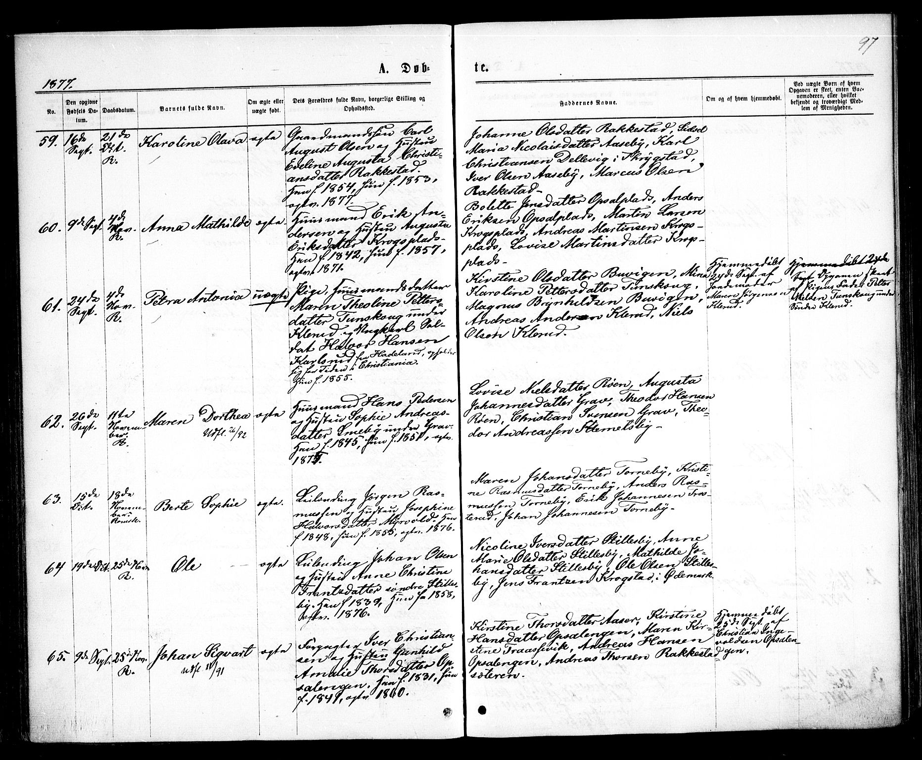 Rødenes prestekontor Kirkebøker, AV/SAO-A-2005/F/Fa/L0008: Parish register (official) no. I 8, 1869-1879, p. 97