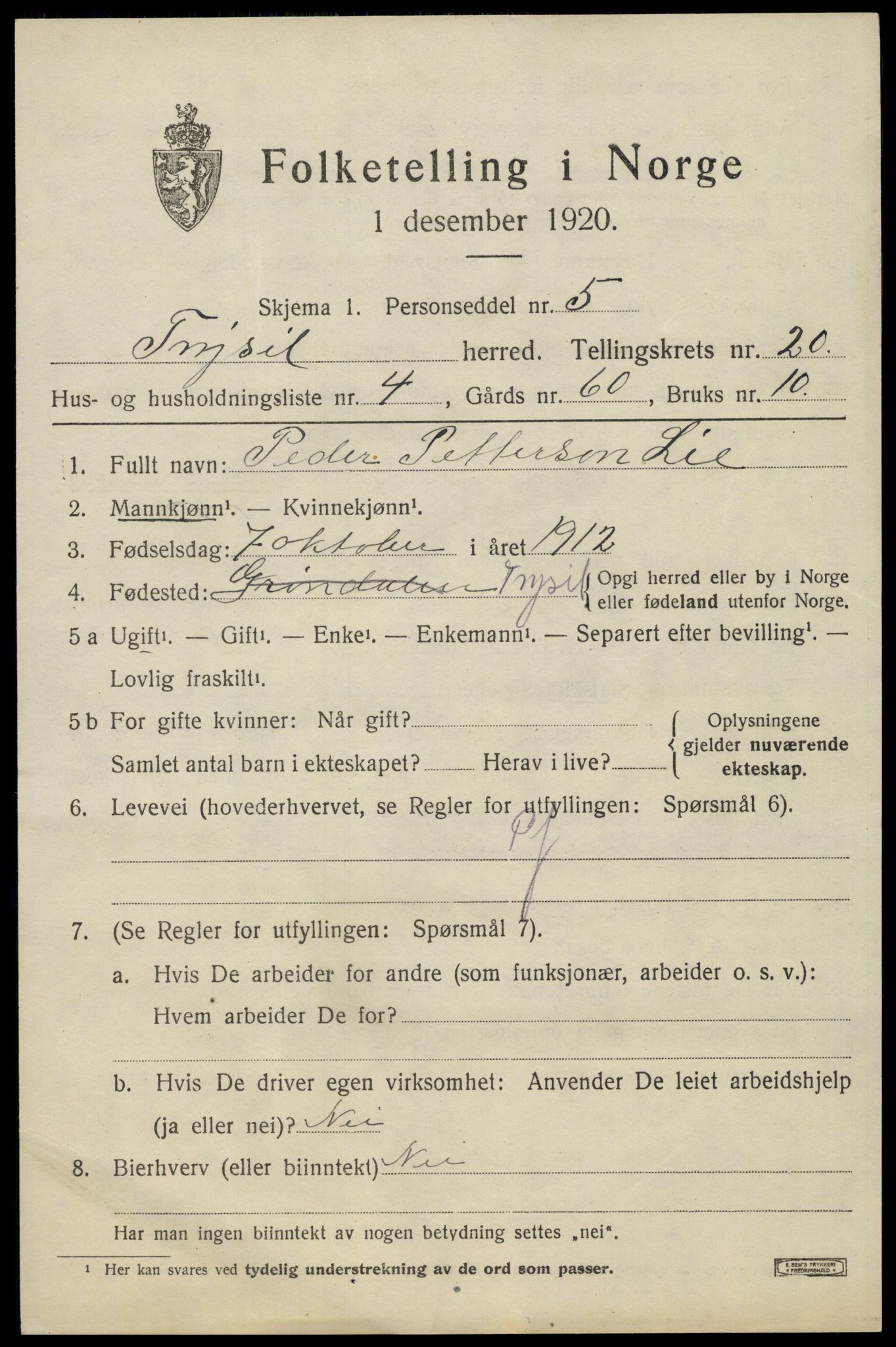 SAH, 1920 census for Trysil, 1920, p. 13049