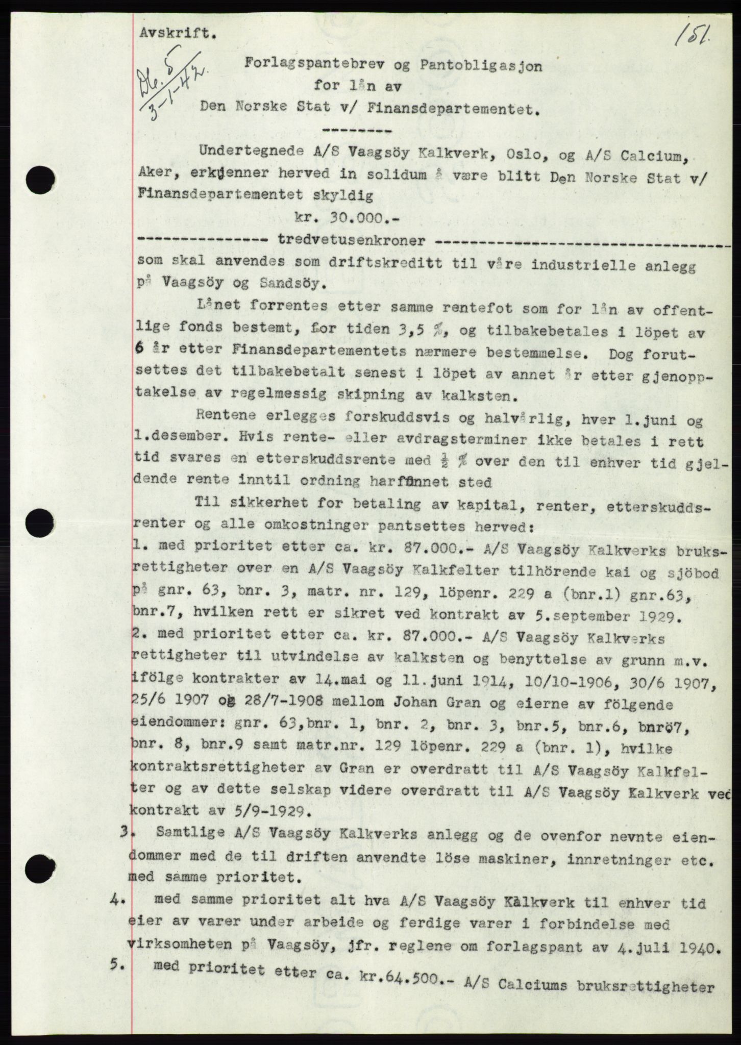 Søre Sunnmøre sorenskriveri, AV/SAT-A-4122/1/2/2C/L0073: Mortgage book no. 67, 1941-1942, Diary no: : 5/1942