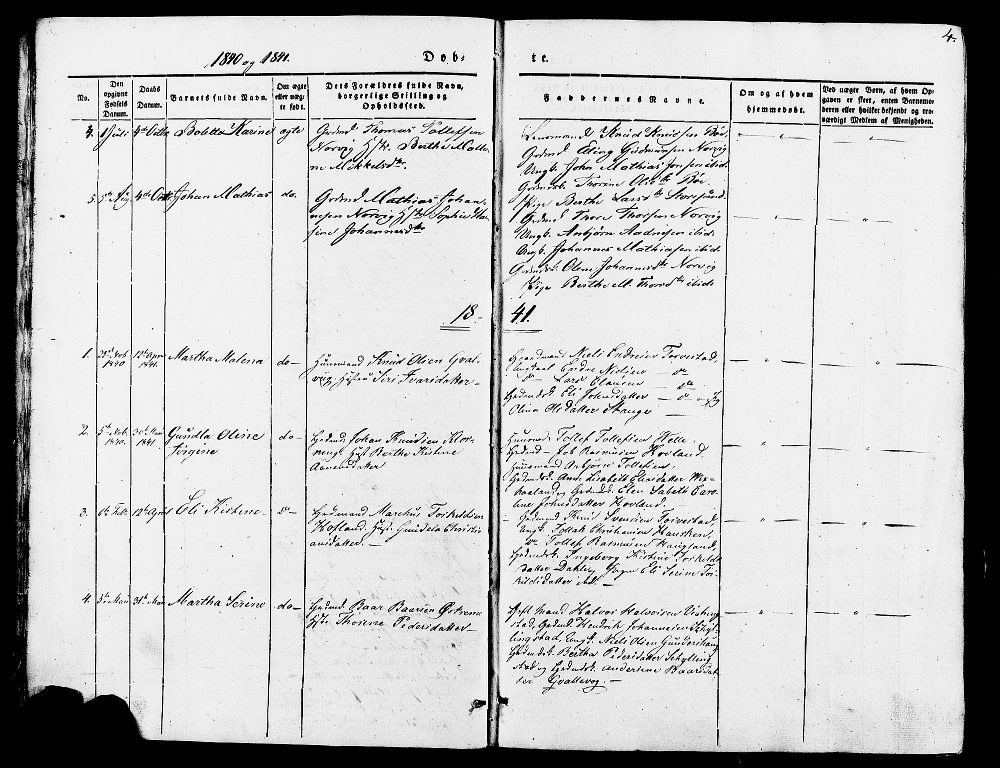 Torvastad sokneprestkontor, AV/SAST-A -101857/H/Ha/Haa/L0007: Parish register (official) no. A 7, 1838-1882, p. 4