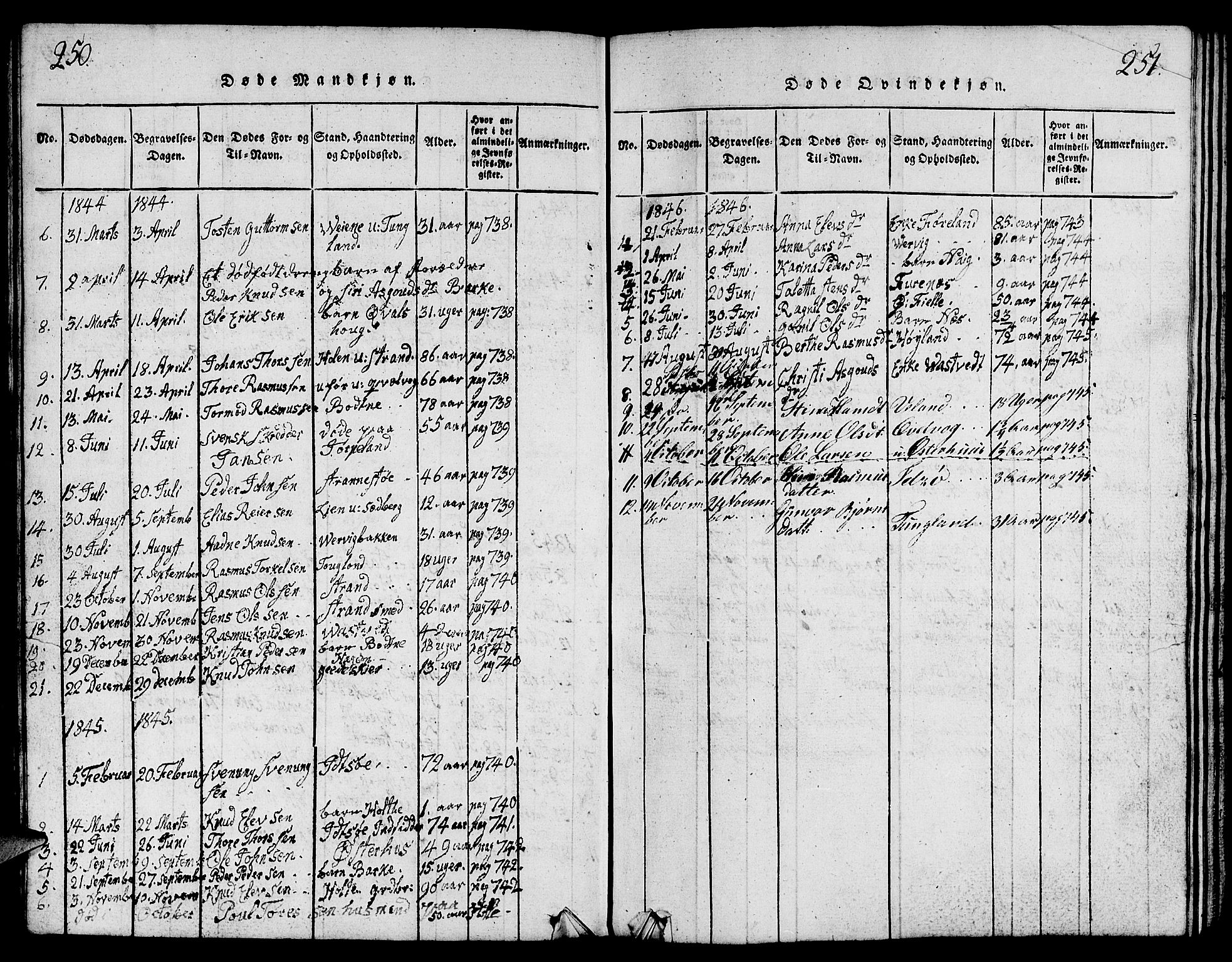 Strand sokneprestkontor, SAST/A-101828/H/Ha/Hab/L0001: Parish register (copy) no. B 1, 1816-1854, p. 250-251