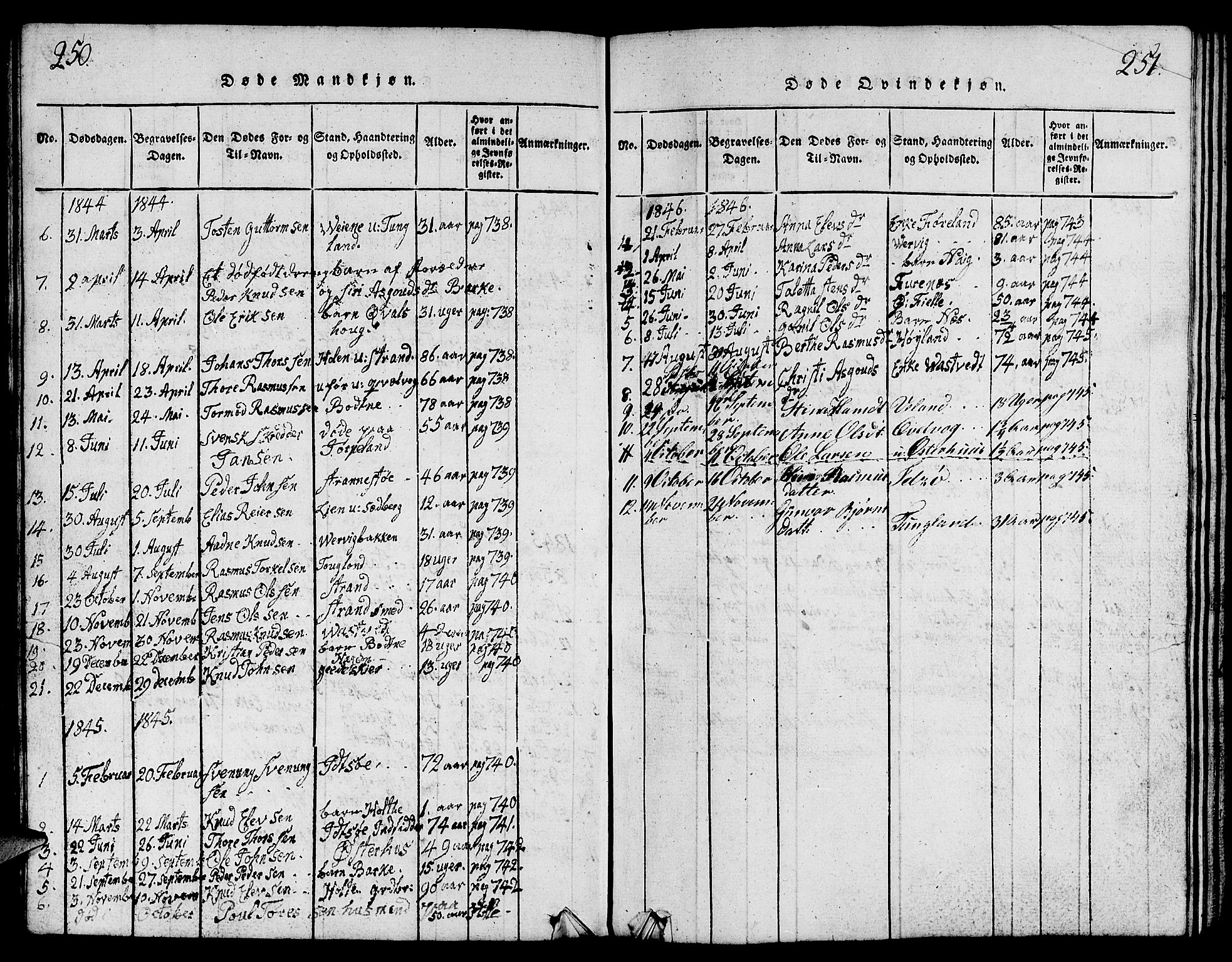 Strand sokneprestkontor, AV/SAST-A-101828/H/Ha/Hab/L0001: Parish register (copy) no. B 1, 1816-1854, p. 250-251