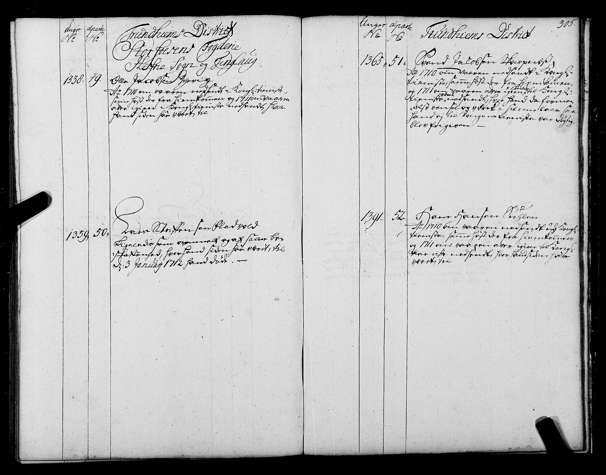 Sjøinnrulleringen - Trondhjemske distrikt, AV/SAT-A-5121/01/L0004: Ruller over sjøfolk i Trondhjem by, 1704-1710, p. 305