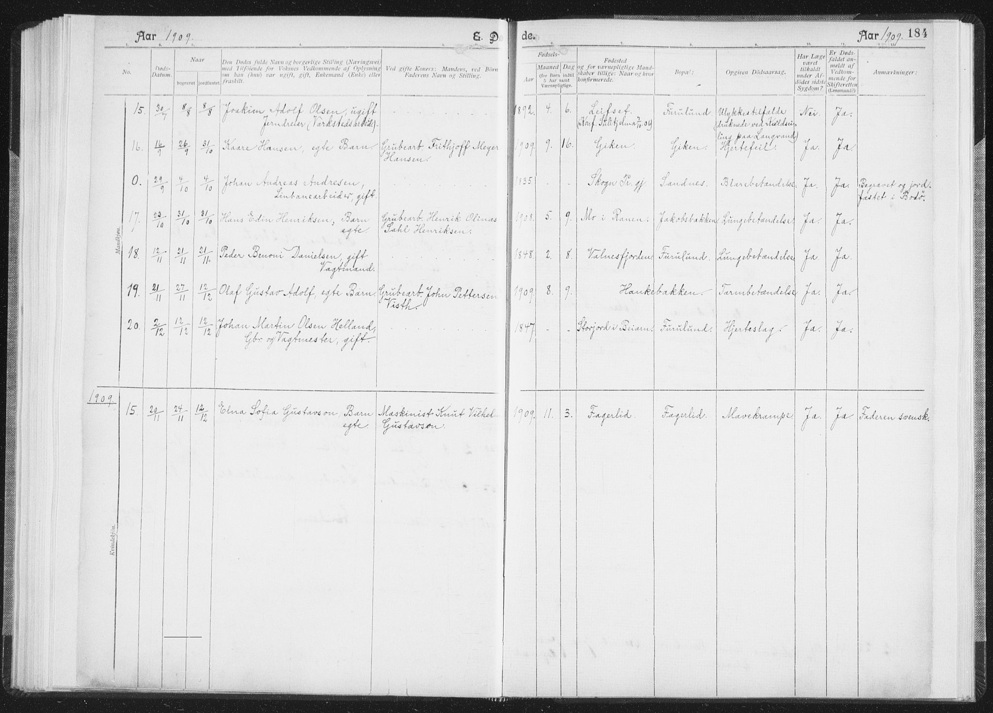 Ministerialprotokoller, klokkerbøker og fødselsregistre - Nordland, AV/SAT-A-1459/850/L0711: Curate's parish register no. 850B01, 1902-1915, p. 184