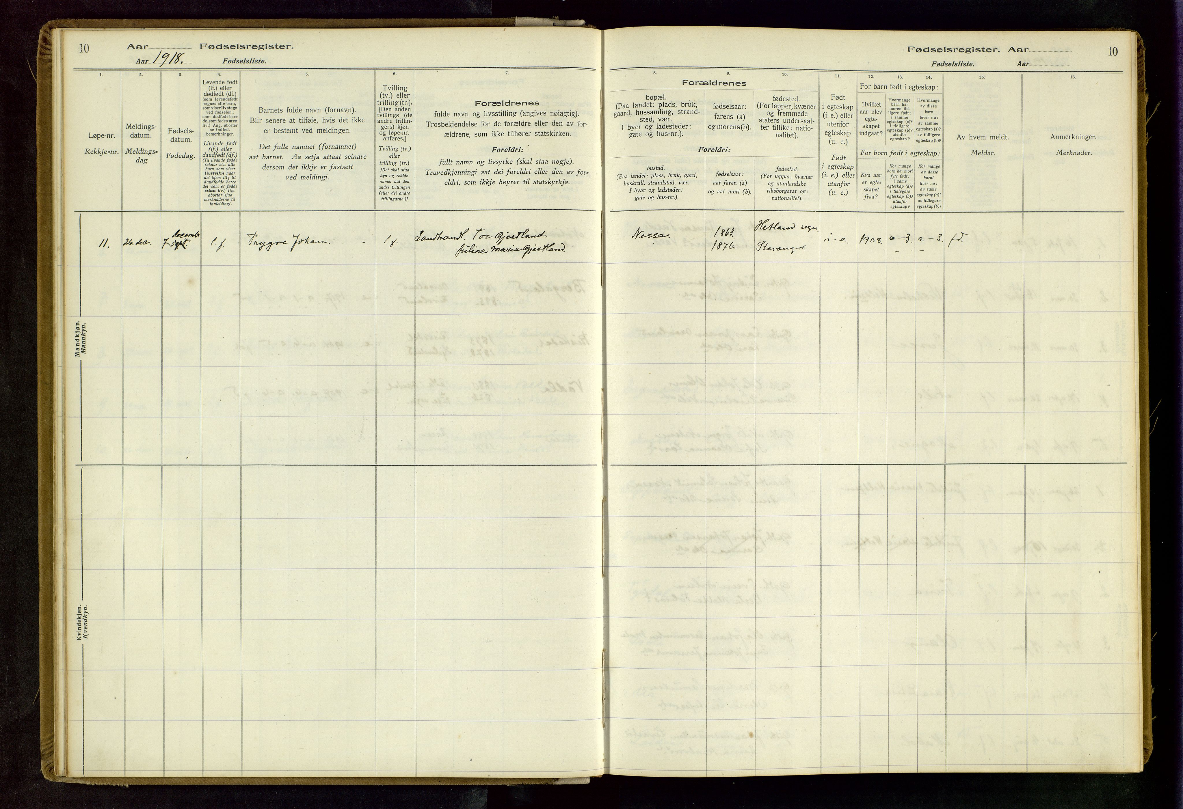 Hjelmeland sokneprestkontor, AV/SAST-A-101843/02/B/L0004: Birth register no. 4, 1997-1997, p. 10