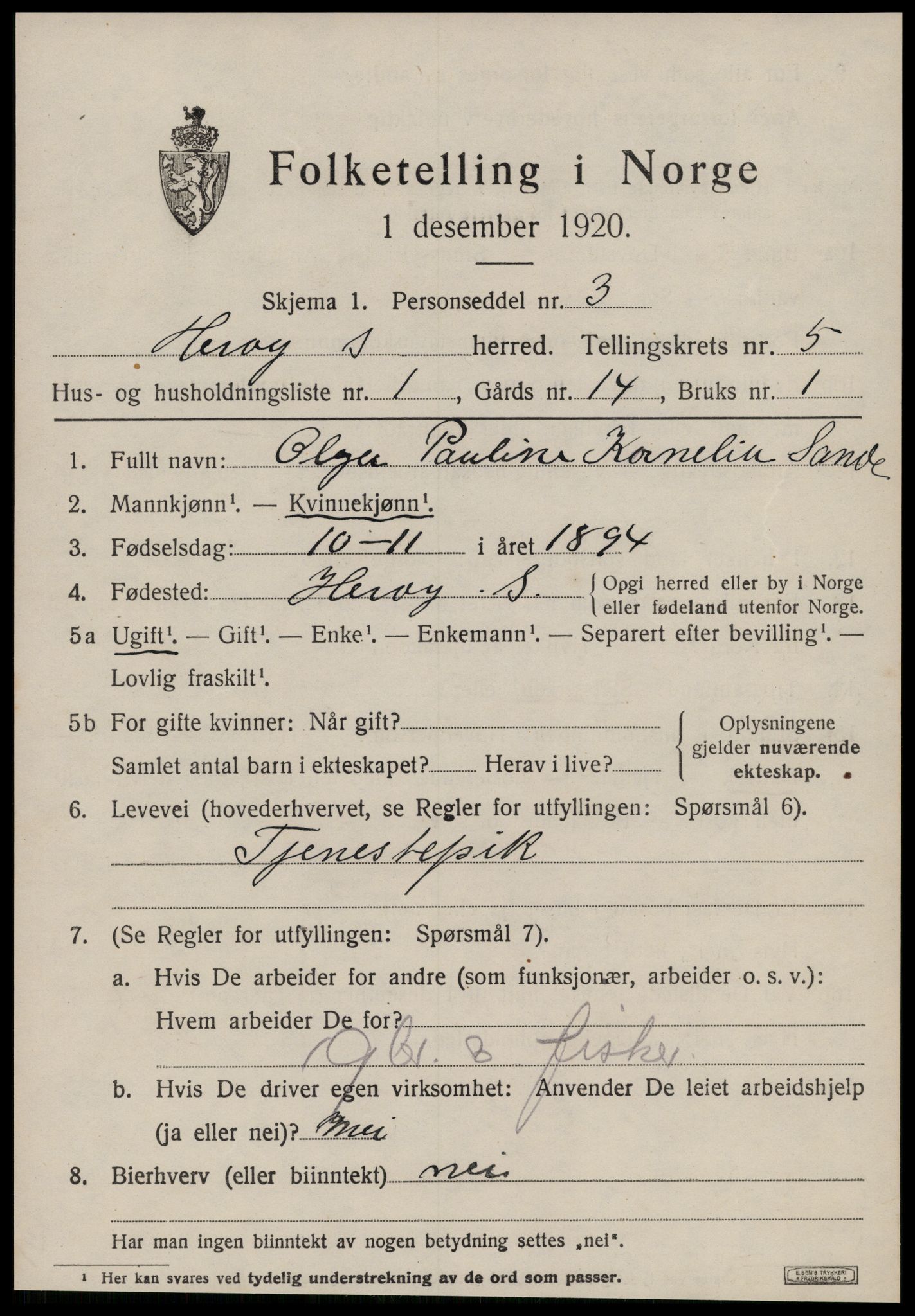 SAT, 1920 census for Herøy (MR), 1920, p. 3367