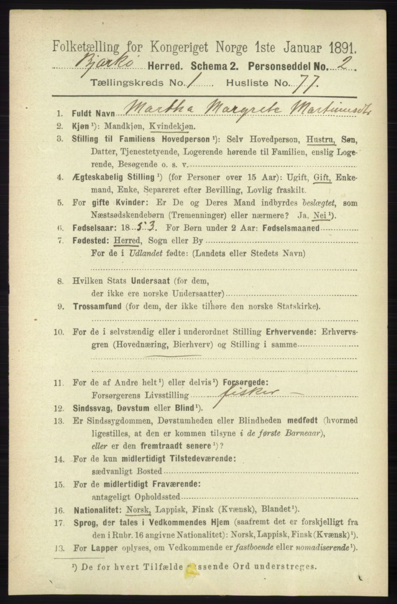 RA, 1891 census for 1915 Bjarkøy, 1891, p. 559