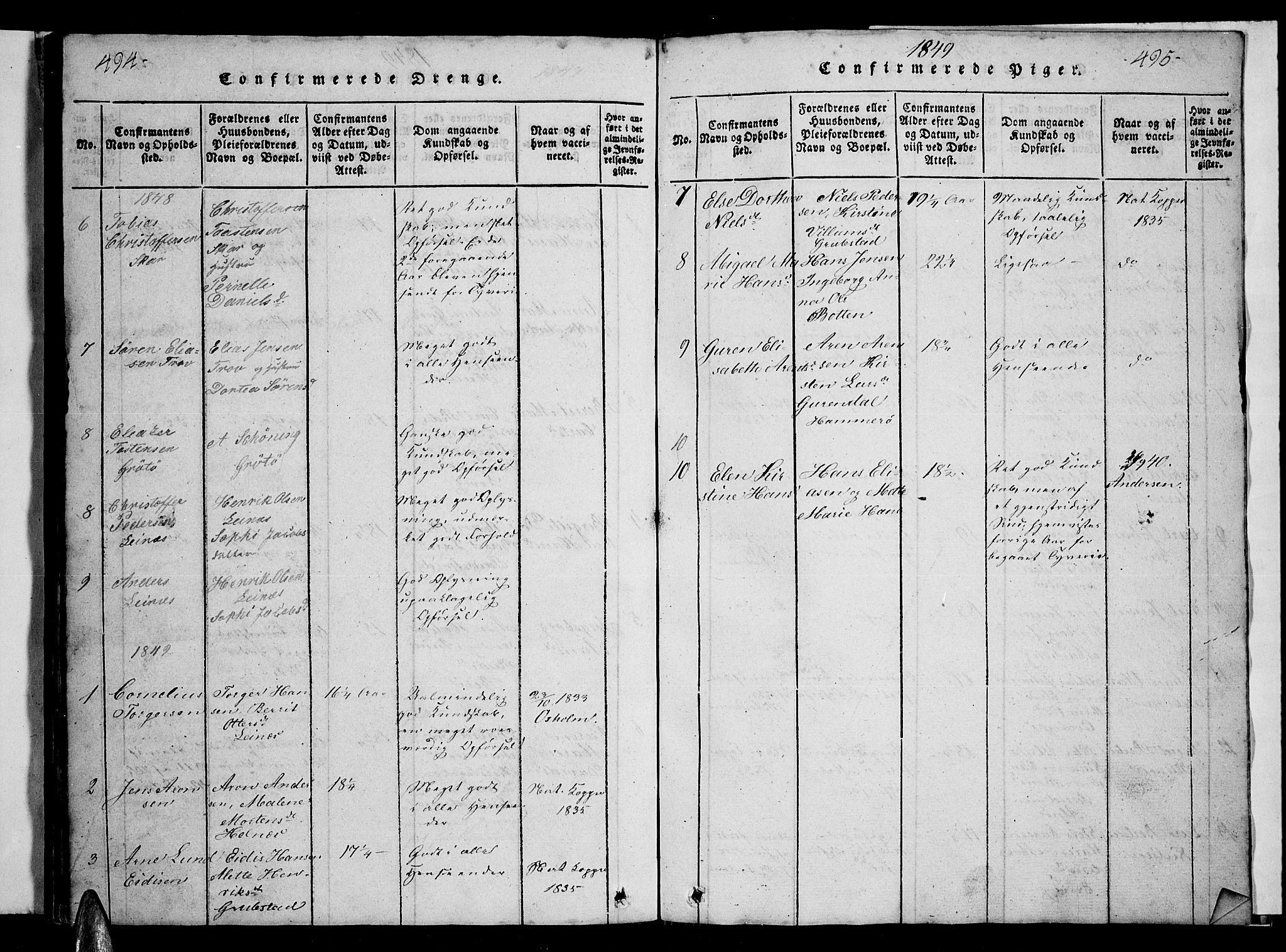 Ministerialprotokoller, klokkerbøker og fødselsregistre - Nordland, AV/SAT-A-1459/857/L0826: Parish register (copy) no. 857C01, 1821-1852, p. 494-495