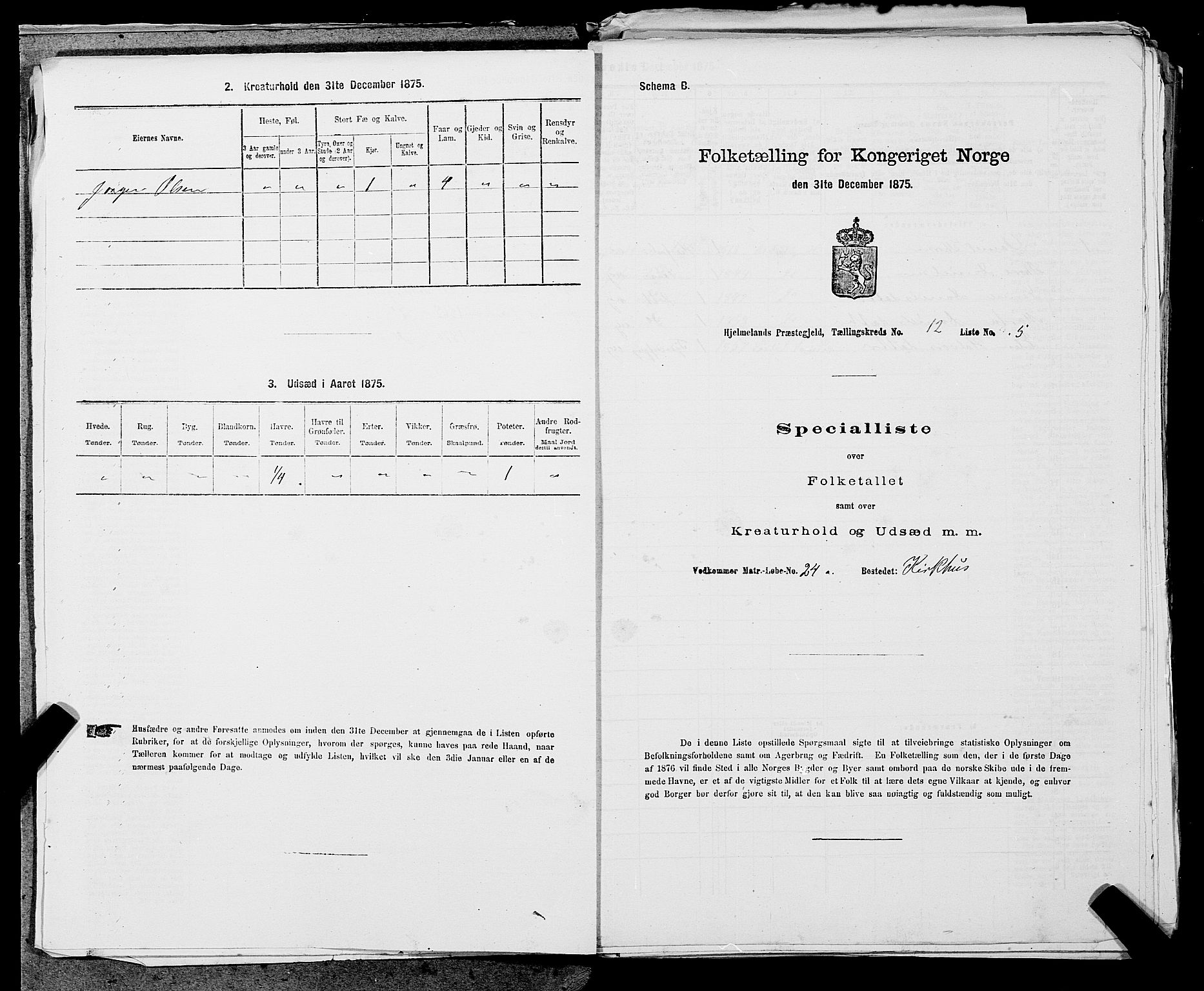 SAST, 1875 census for 1133P Hjelmeland, 1875, p. 1390