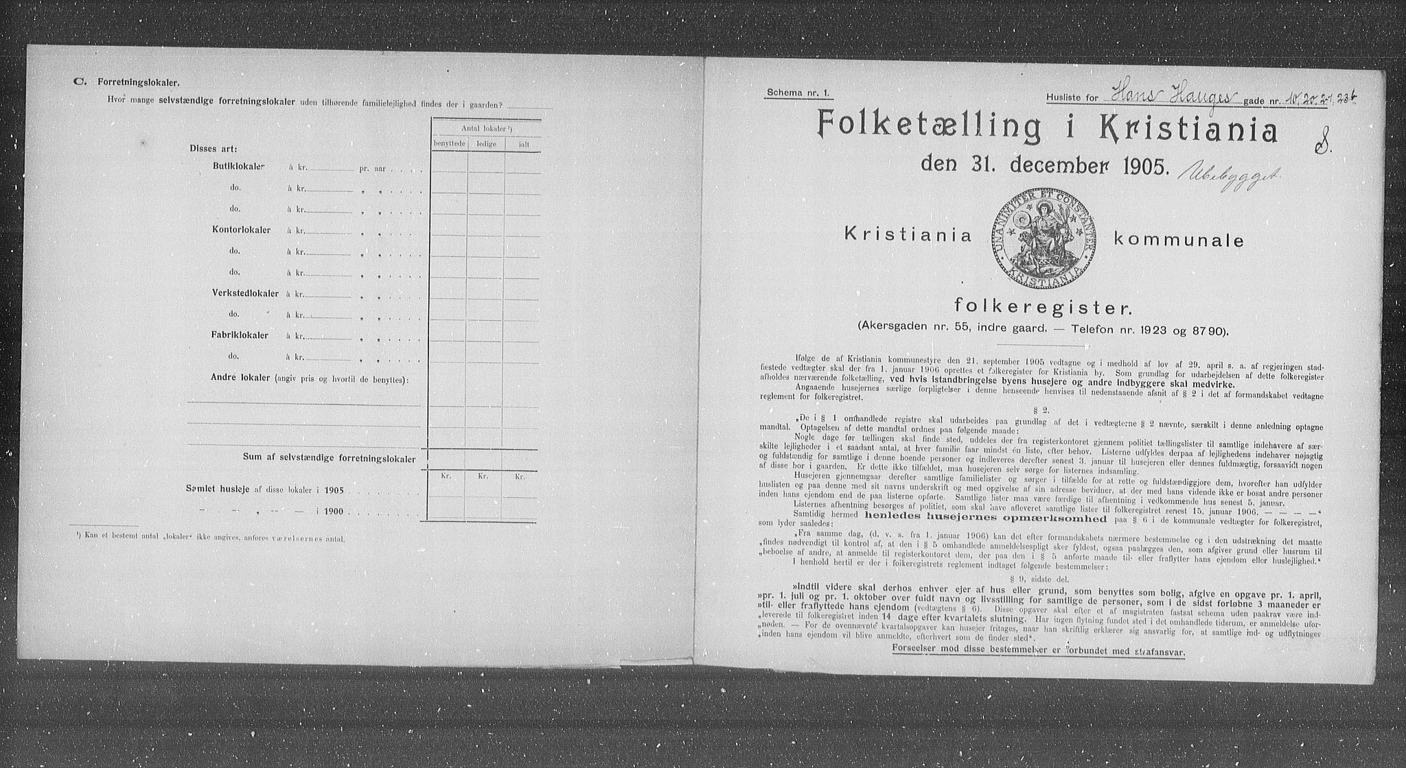 OBA, Municipal Census 1905 for Kristiania, 1905, p. 17864