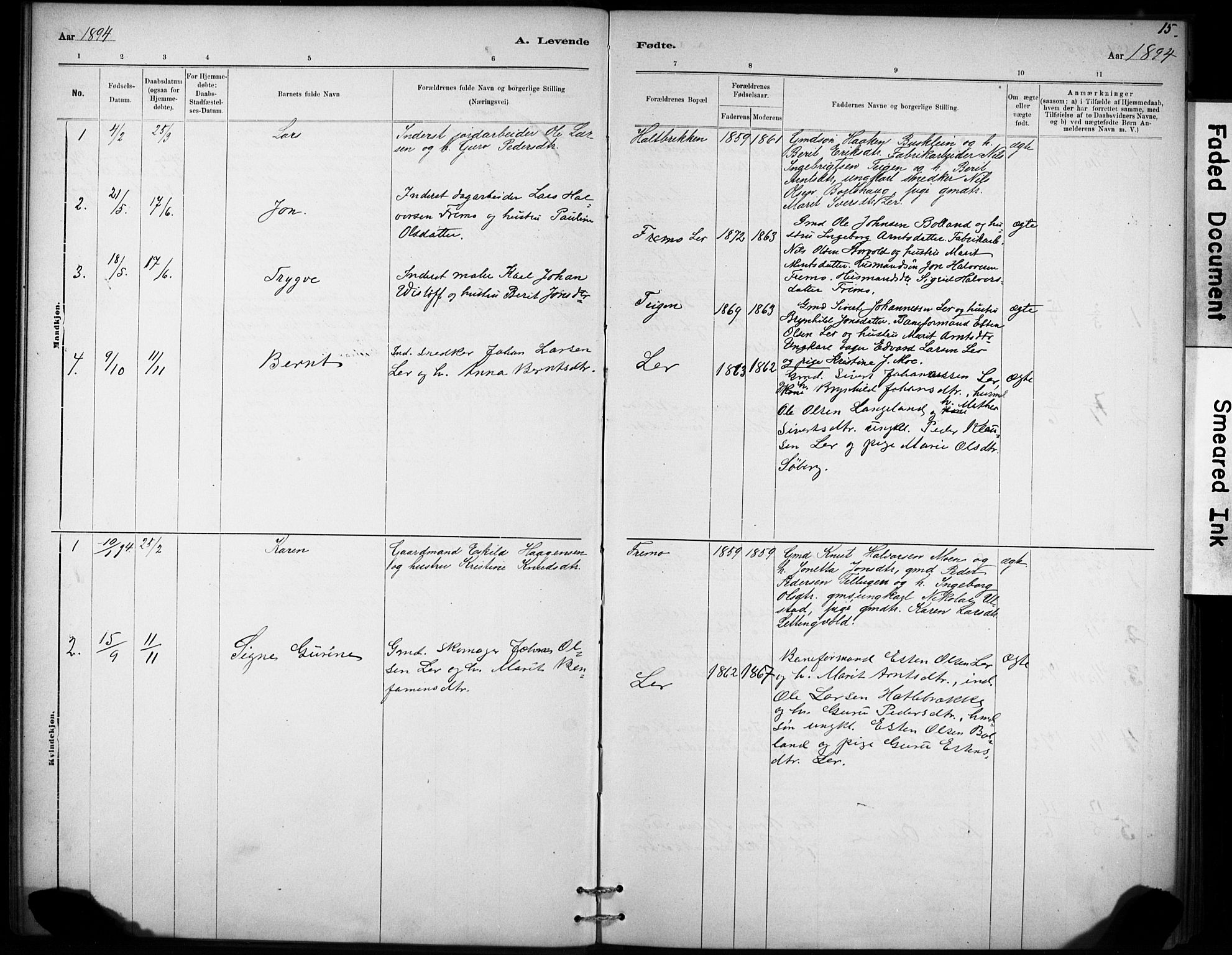 Ministerialprotokoller, klokkerbøker og fødselsregistre - Sør-Trøndelag, AV/SAT-A-1456/693/L1119: Parish register (official) no. 693A01, 1887-1905, p. 15