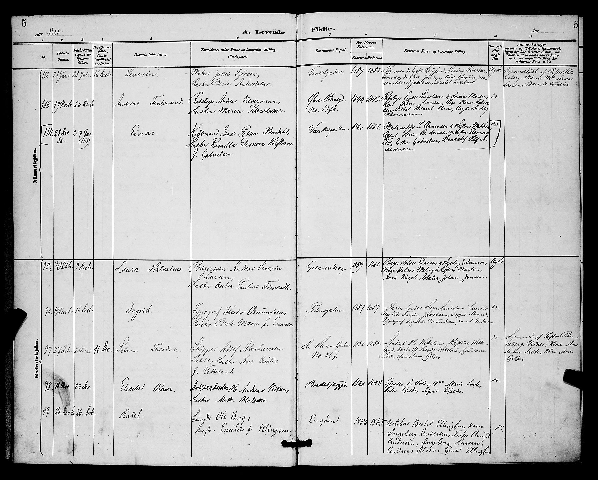 St. Johannes sokneprestkontor, SAST/A-101814/001/30/30BB/L0002: Parish register (copy) no. B 2, 1888-1901, p. 5