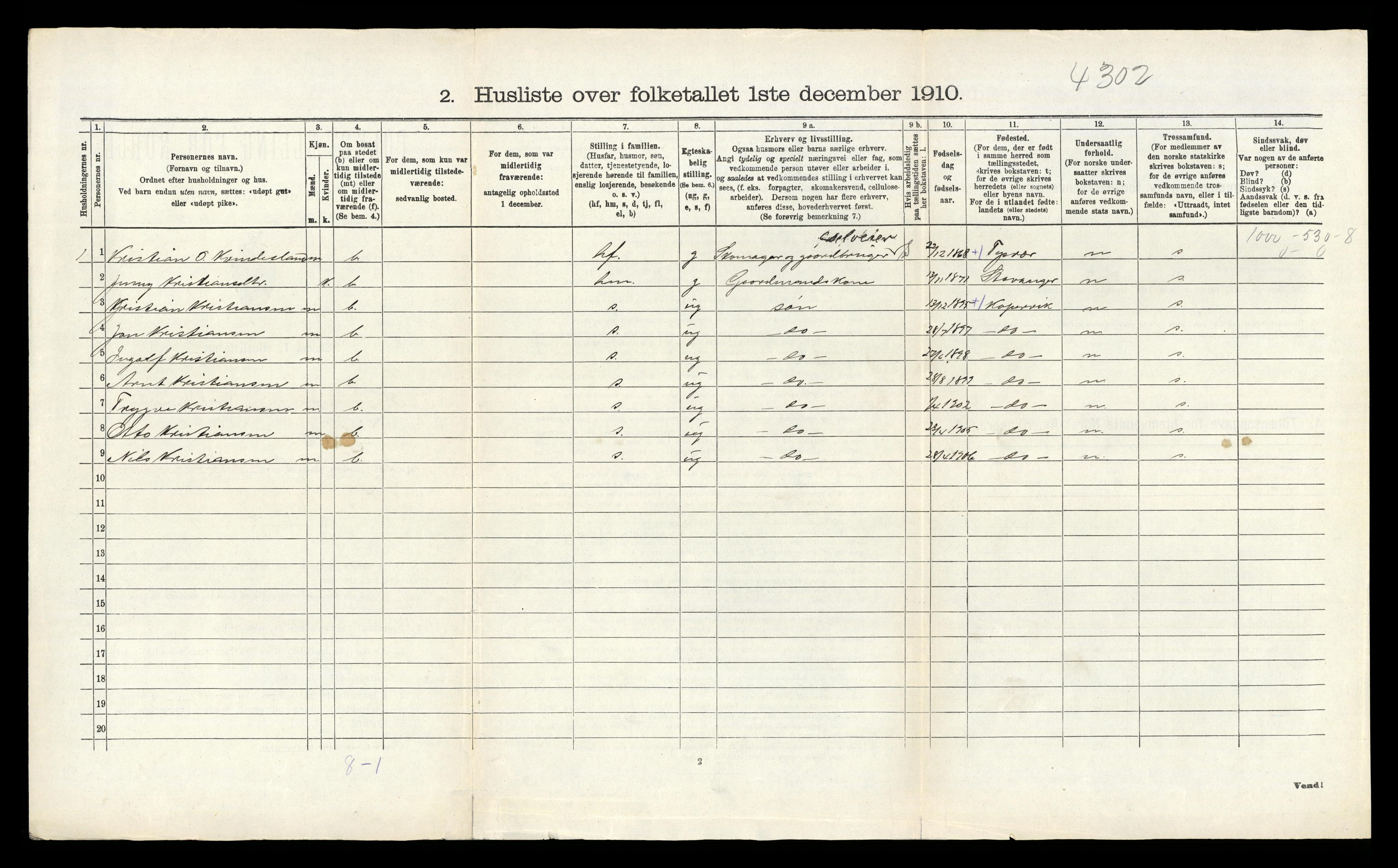 RA, 1910 census for Kopervik, 1910, p. 152