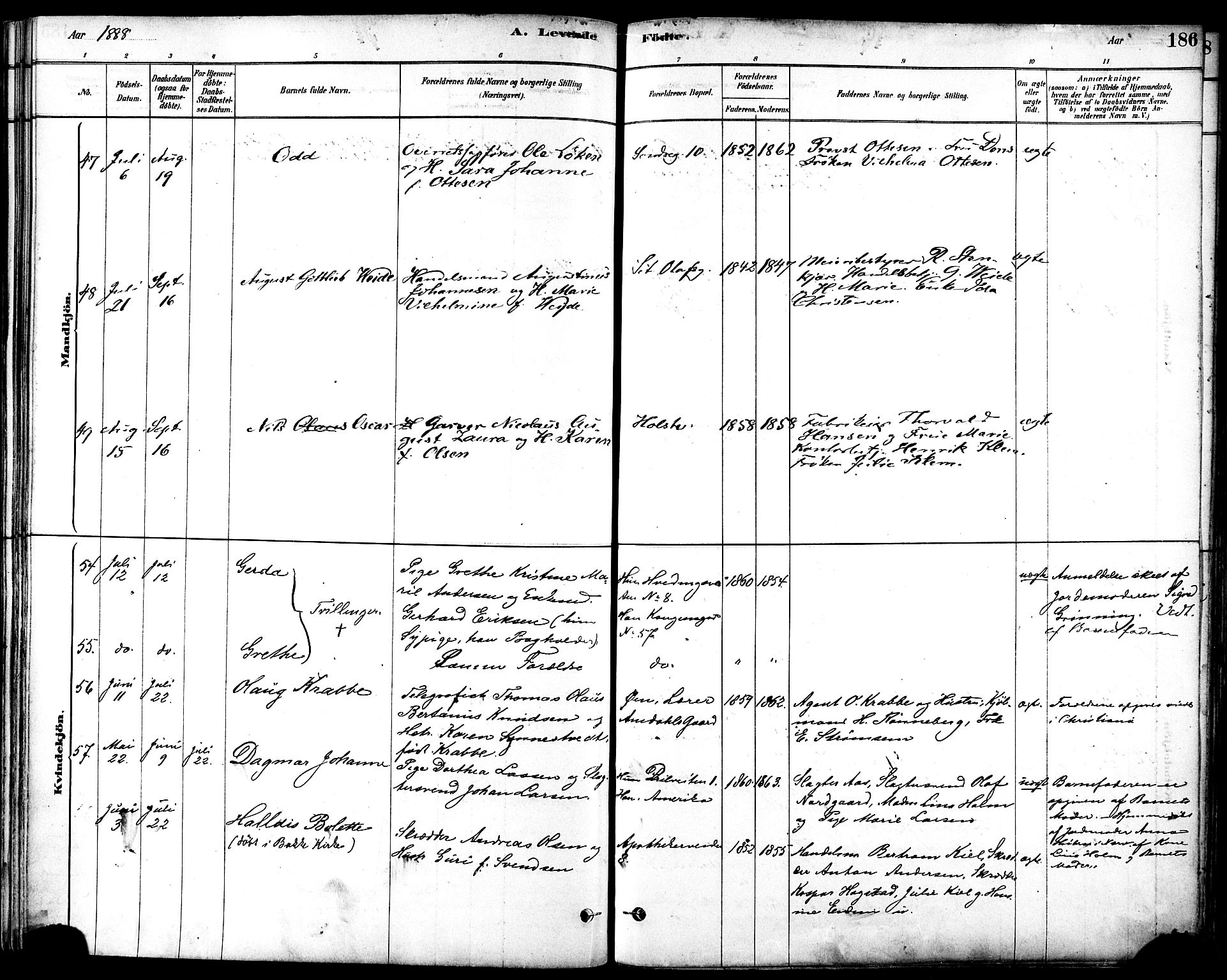 Ministerialprotokoller, klokkerbøker og fødselsregistre - Sør-Trøndelag, SAT/A-1456/601/L0057: Parish register (official) no. 601A25, 1877-1891, p. 186