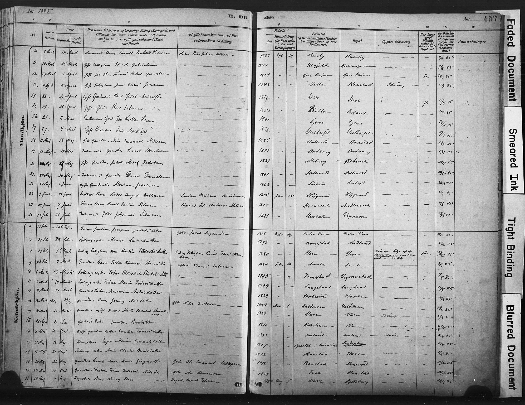 Lista sokneprestkontor, AV/SAK-1111-0027/F/Fa/L0012: Parish register (official) no. A 12, 1879-1903, p. 457