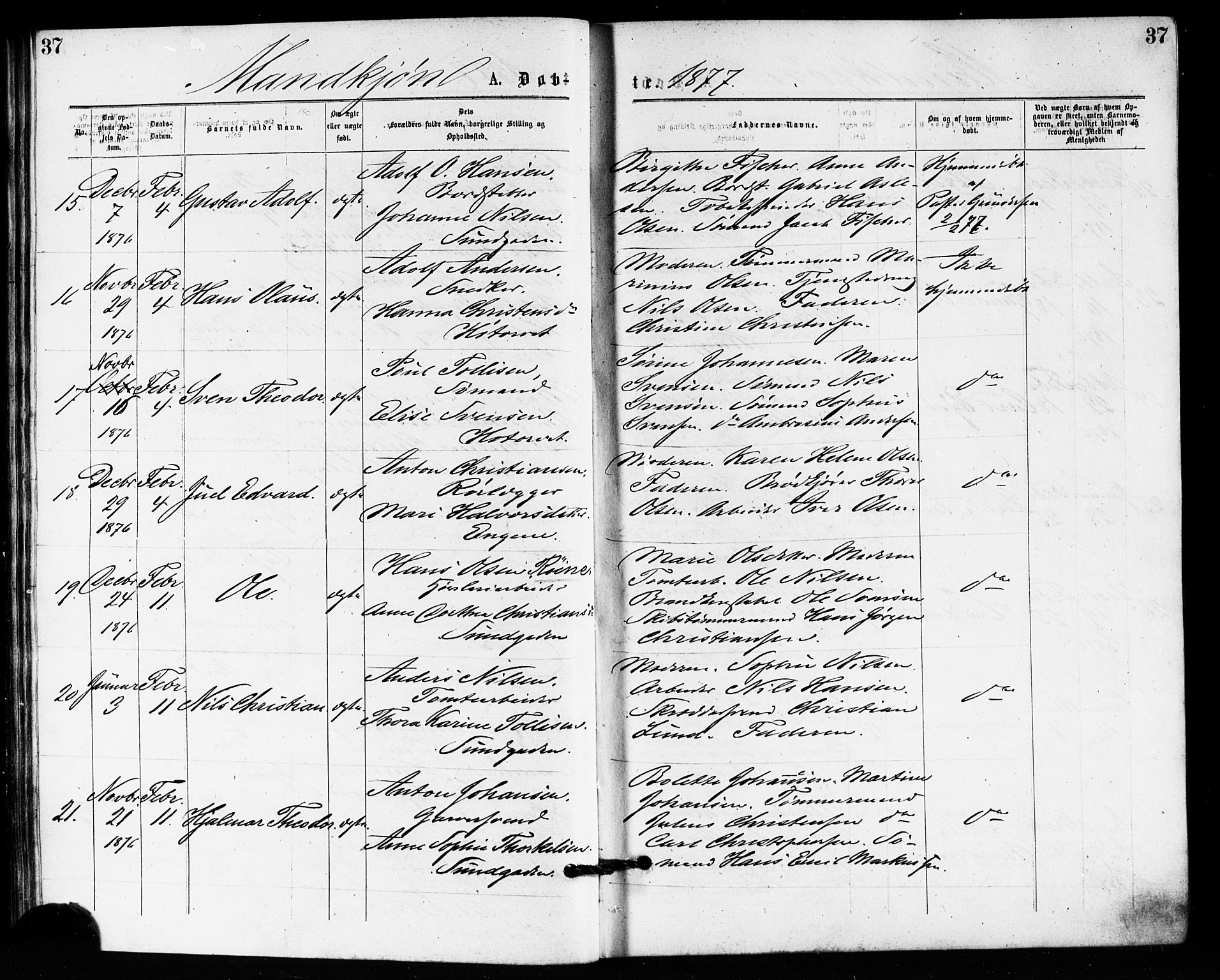 Bragernes kirkebøker, AV/SAKO-A-6/F/Fb/L0005: Parish register (official) no. II 5, 1875-1877, p. 37