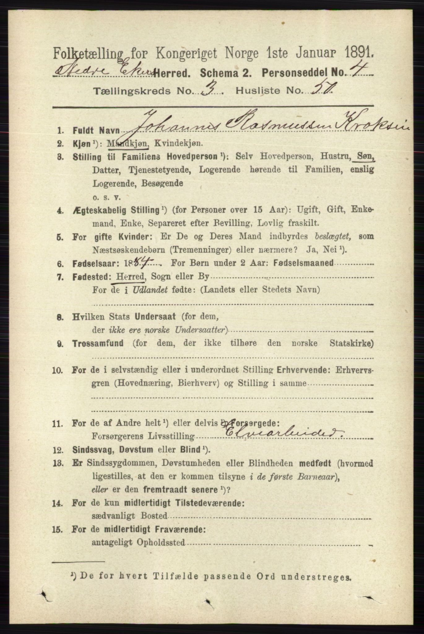 RA, 1891 census for 0625 Nedre Eiker, 1891, p. 1456