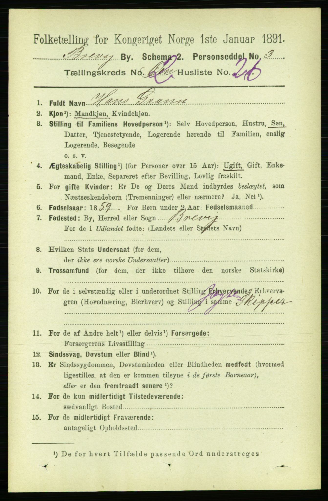 RA, 1891 census for 0804 Brevik, 1891, p. 1774