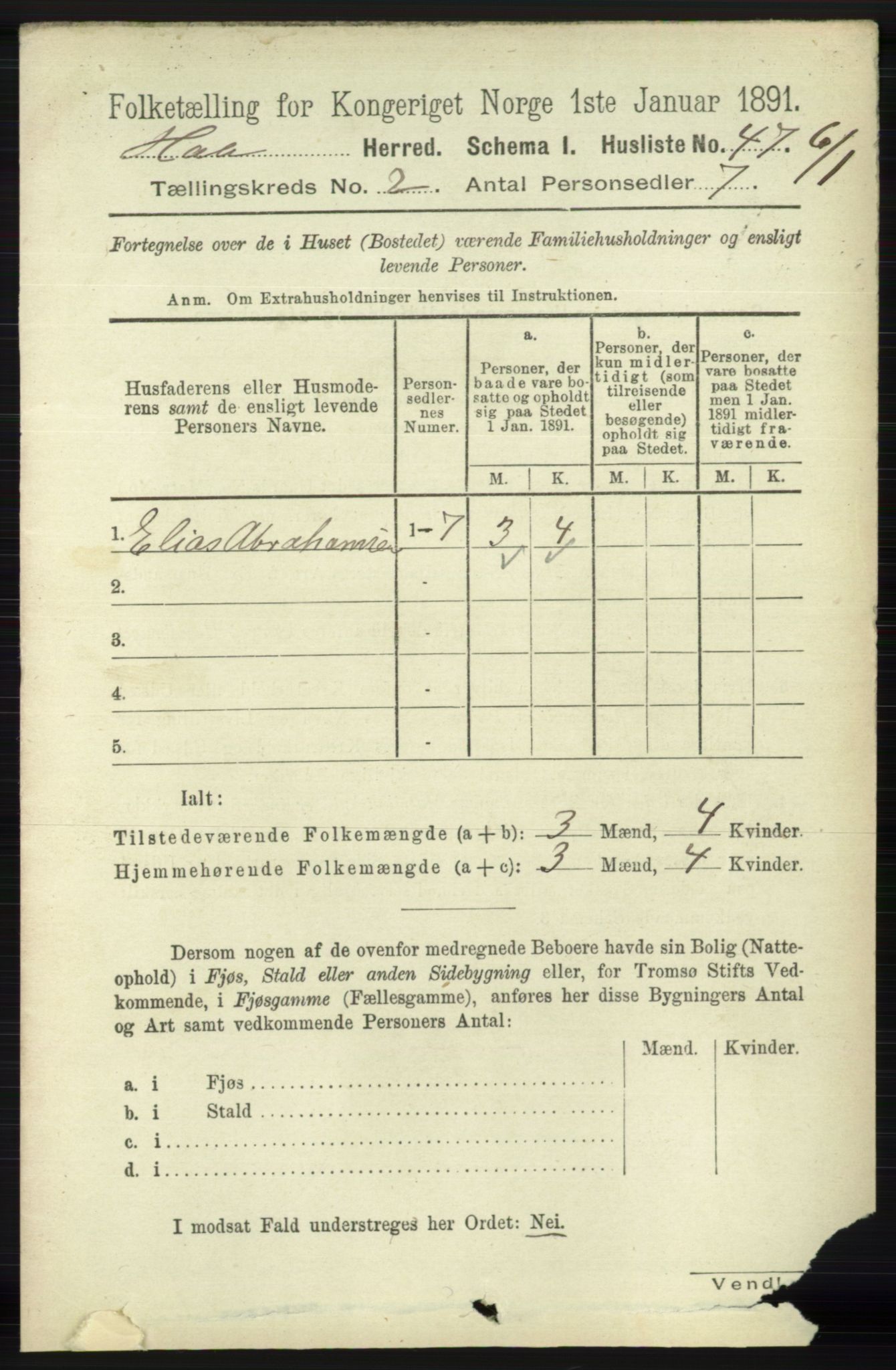 RA, 1891 census for 1119 Hå, 1891, p. 370