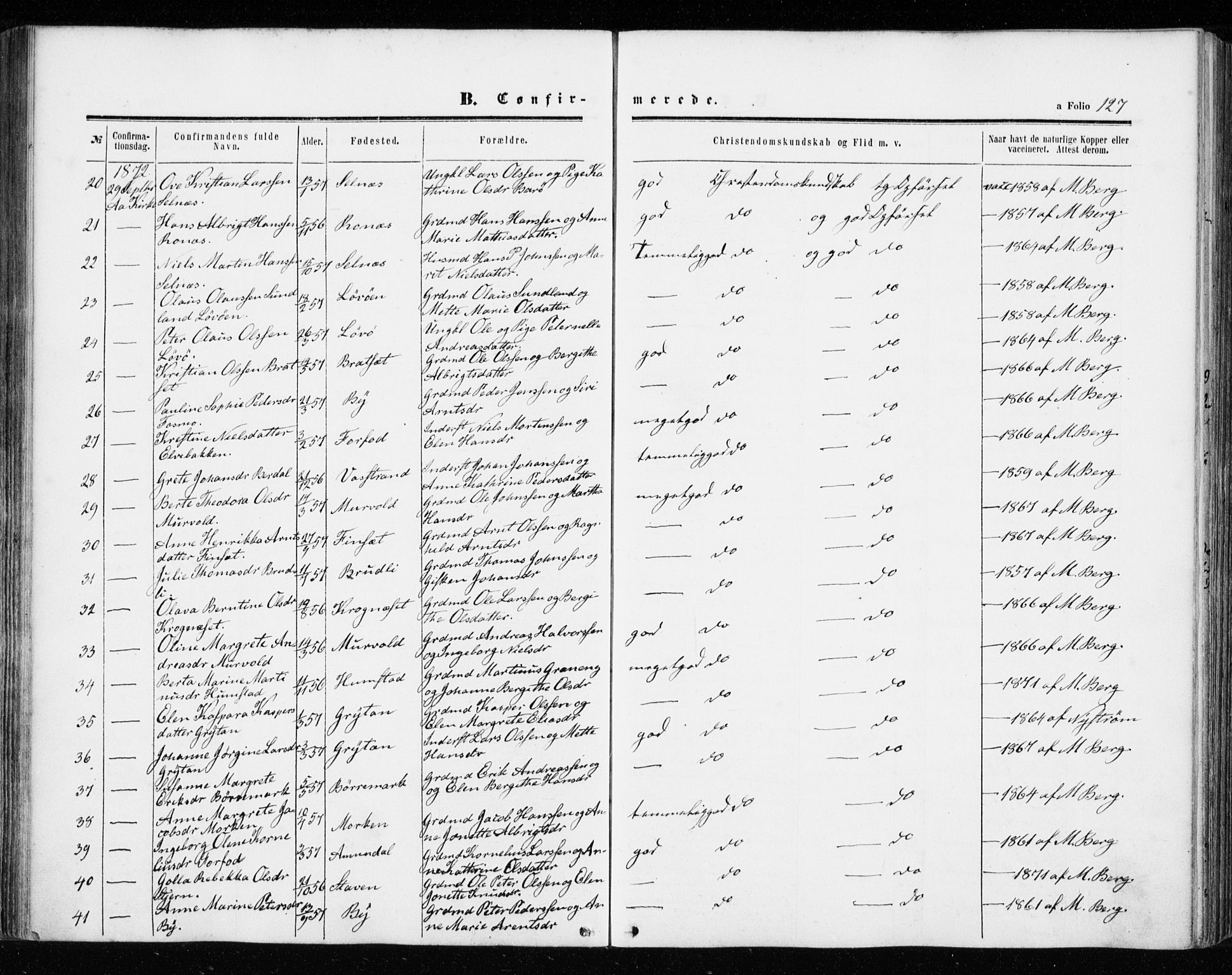 Ministerialprotokoller, klokkerbøker og fødselsregistre - Sør-Trøndelag, AV/SAT-A-1456/655/L0678: Parish register (official) no. 655A07, 1861-1873, p. 127