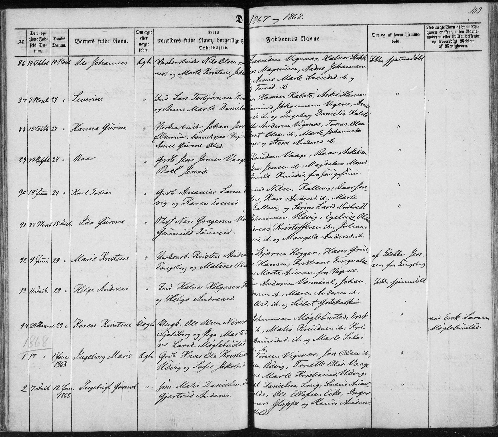 Avaldsnes sokneprestkontor, SAST/A -101851/H/Ha/Haa/L0010: Parish register (official) no. A 10, 1857-1876, p. 103
