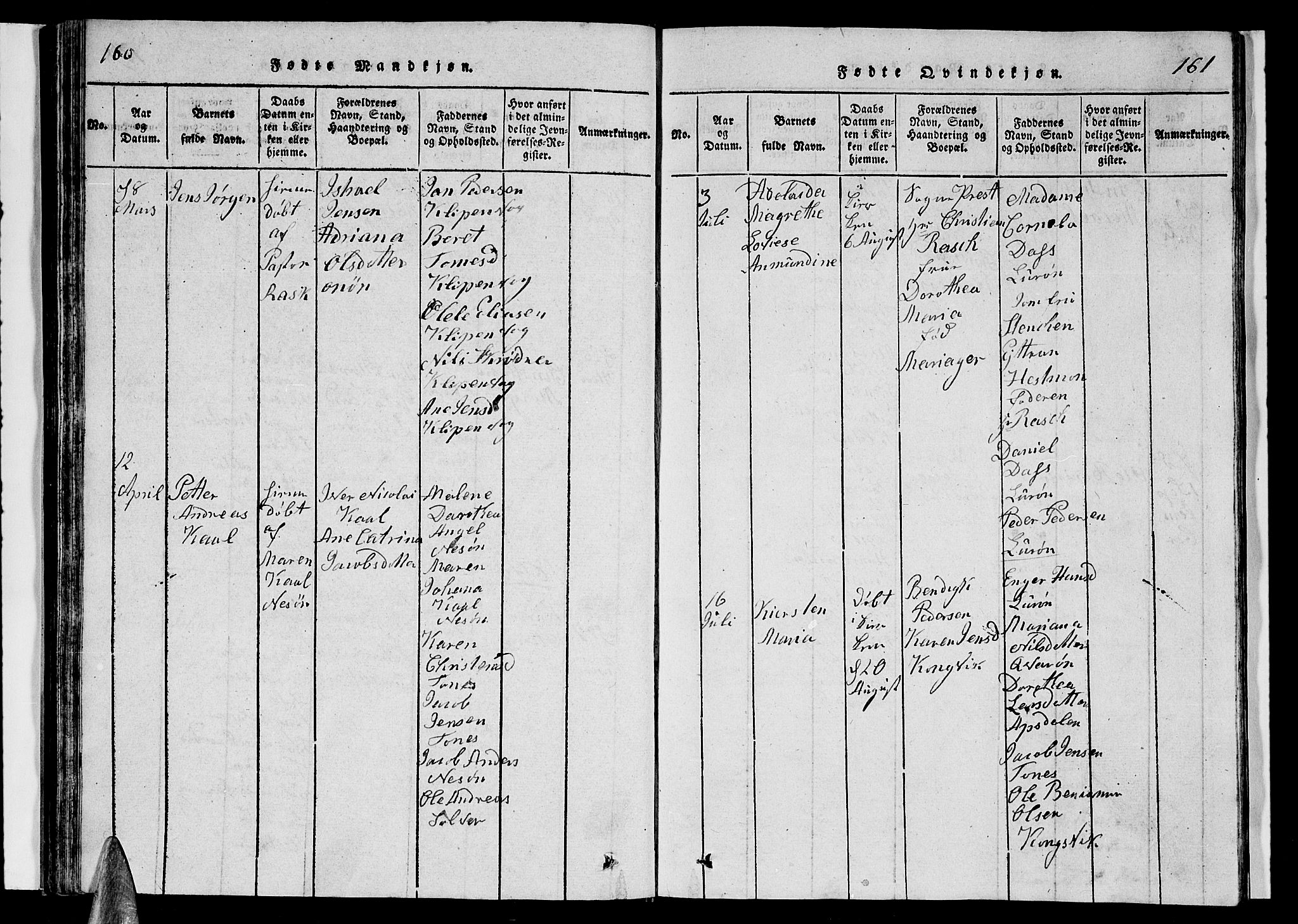 Ministerialprotokoller, klokkerbøker og fødselsregistre - Nordland, SAT/A-1459/839/L0571: Parish register (copy) no. 839C01, 1820-1840, p. 160-161