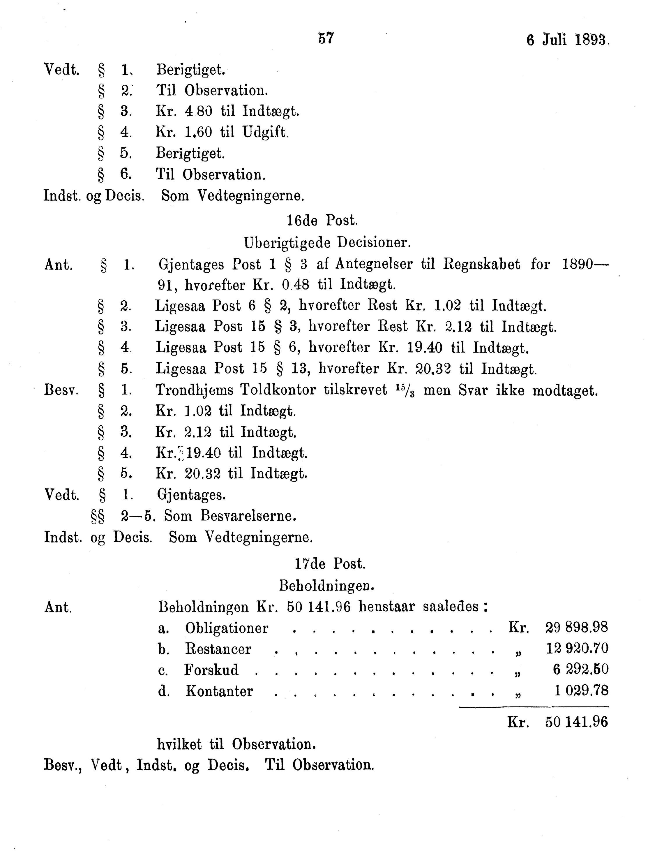 Nordland Fylkeskommune. Fylkestinget, AIN/NFK-17/176/A/Ac/L0016: Fylkestingsforhandlinger 1891-1893, 1891-1893