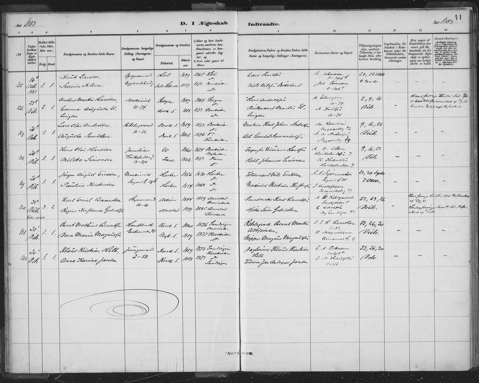 Domkirken sokneprestembete, AV/SAB-A-74801/H/Hab/L0032: Parish register (copy) no. D 4, 1880-1907, p. 41