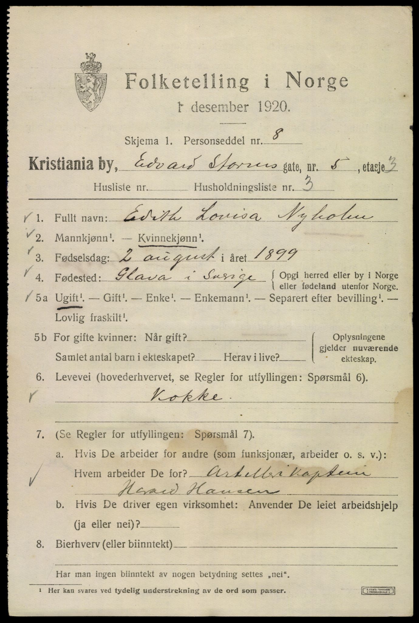 SAO, 1920 census for Kristiania, 1920, p. 209813