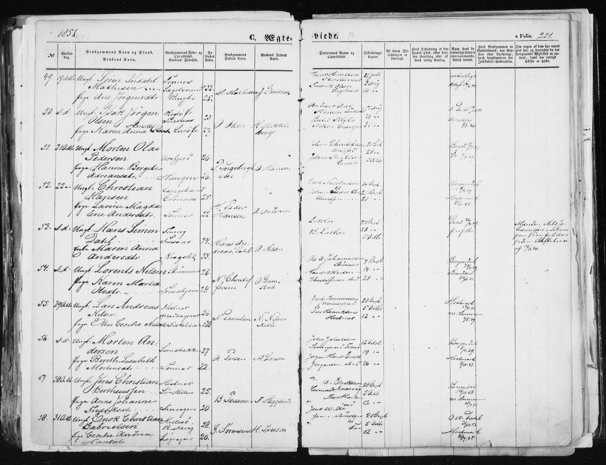 Tromsø sokneprestkontor/stiftsprosti/domprosti, AV/SATØ-S-1343/G/Ga/L0010kirke: Parish register (official) no. 10, 1848-1855, p. 251