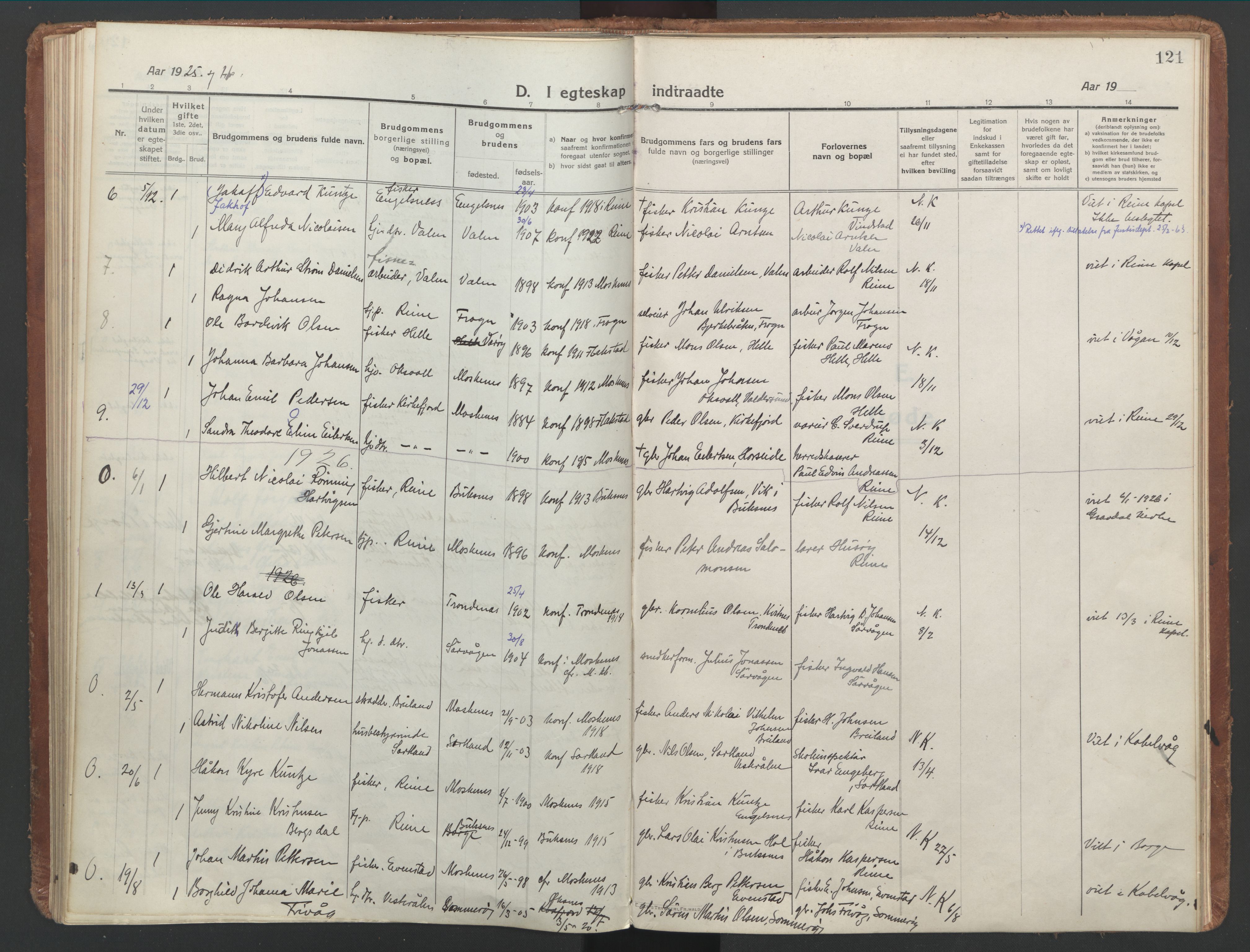Ministerialprotokoller, klokkerbøker og fødselsregistre - Nordland, SAT/A-1459/886/L1222: Parish register (official) no. 886A04, 1914-1926, p. 121