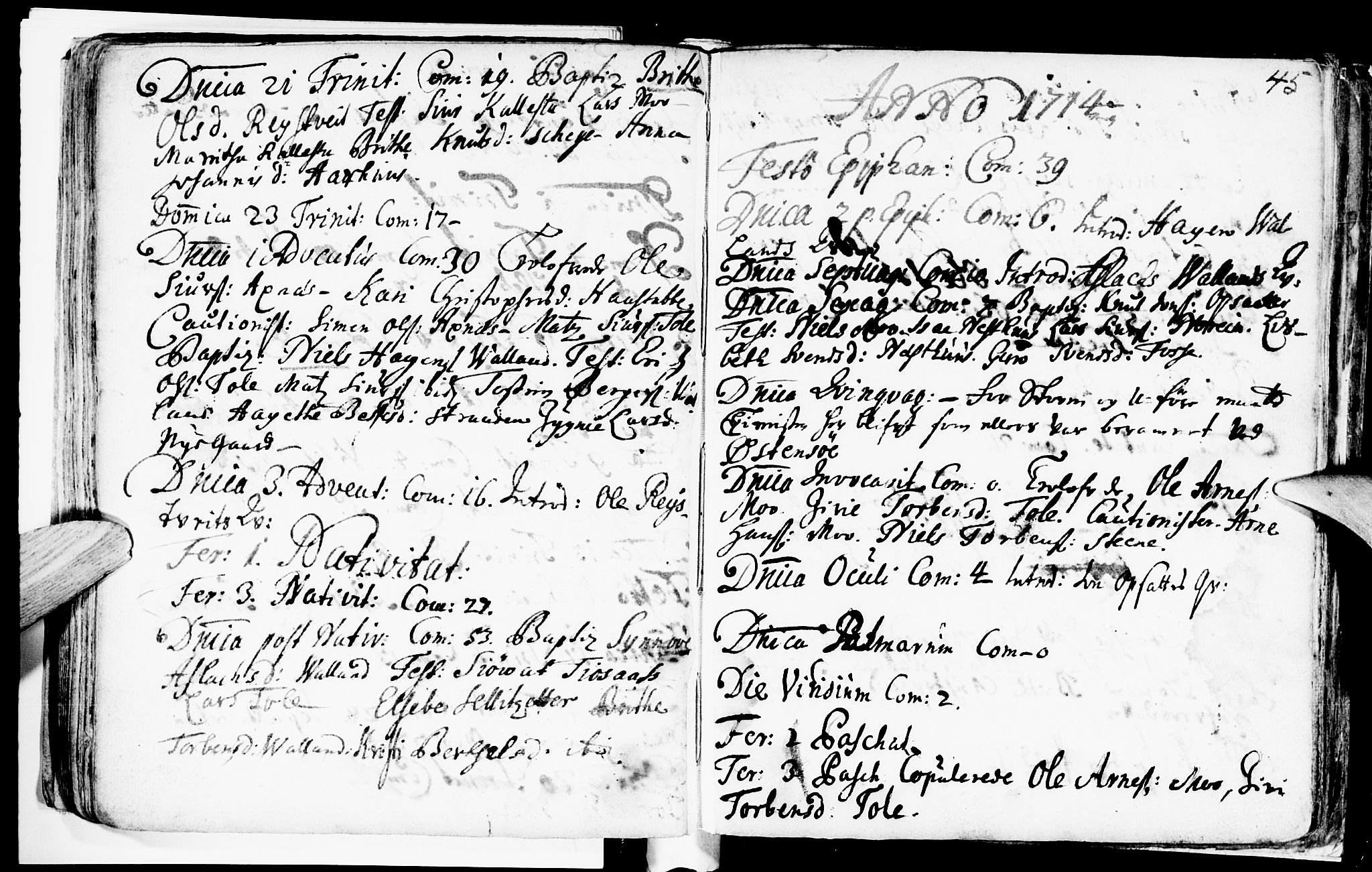 Kvam sokneprestembete, AV/SAB-A-76201/H/Haa: Parish register (official) no. A 2, 1696-1741, p. 45