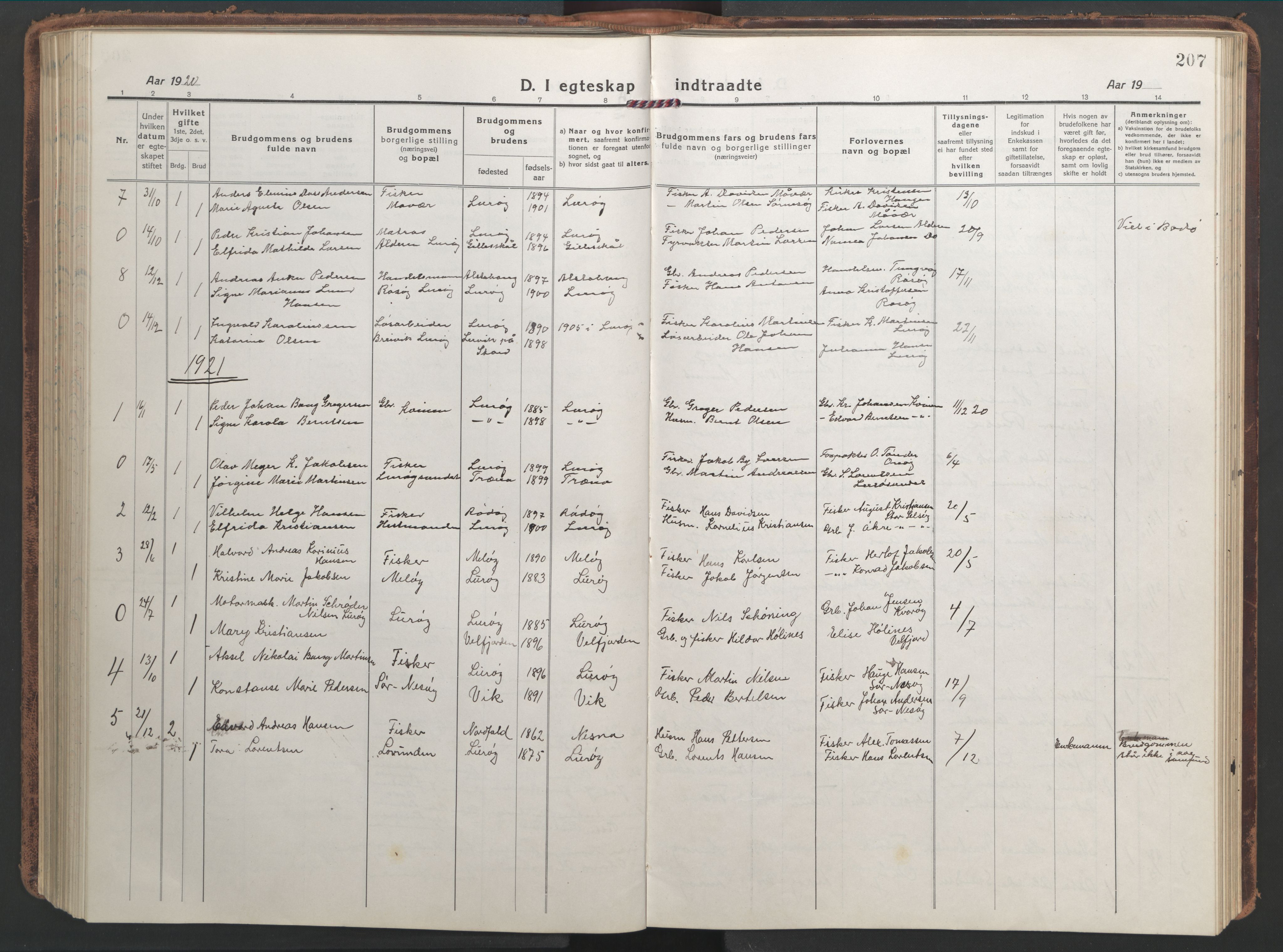 Ministerialprotokoller, klokkerbøker og fødselsregistre - Nordland, SAT/A-1459/839/L0574: Parish register (copy) no. 839C04, 1918-1950, p. 207