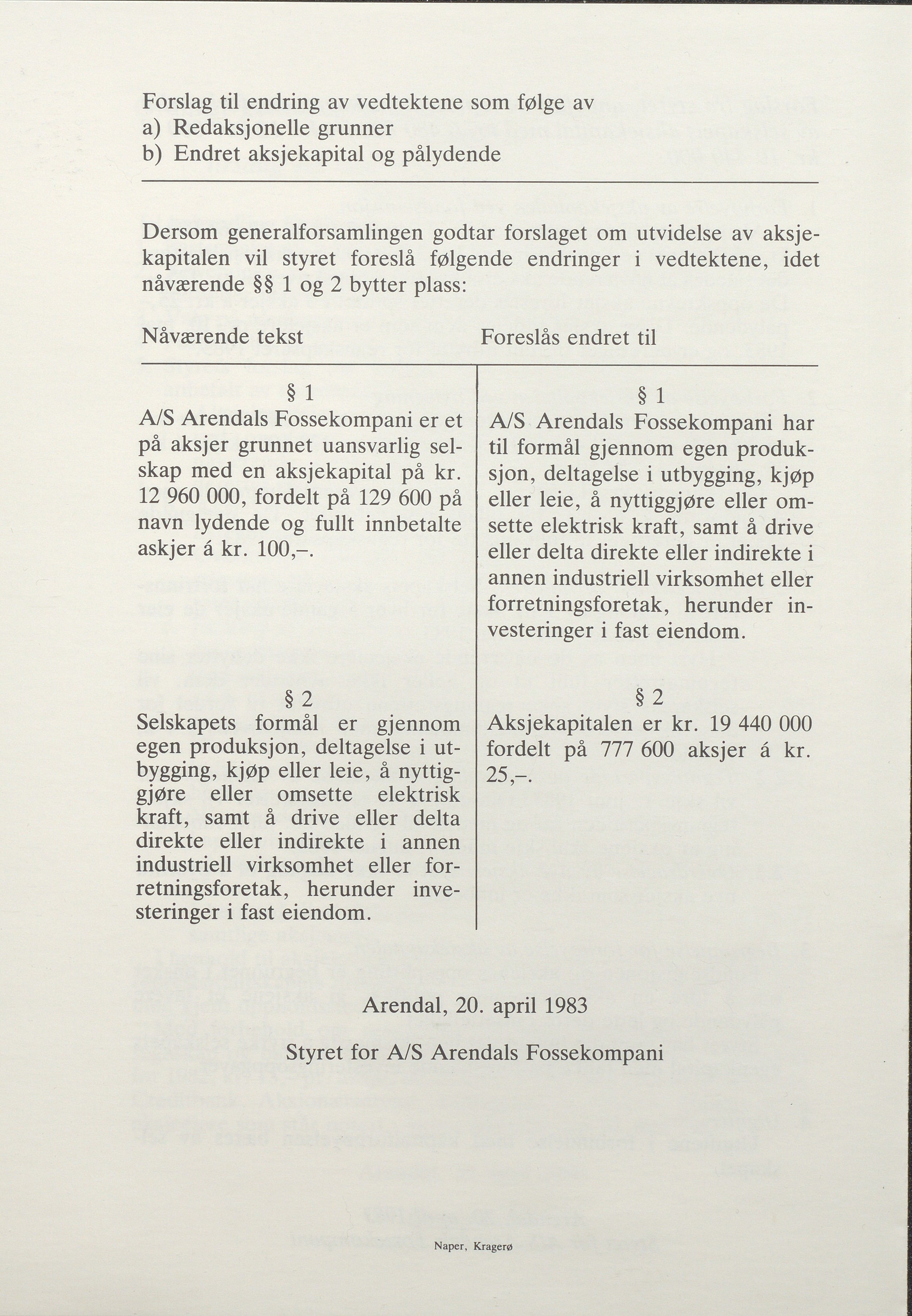 Arendals Fossekompani, AAKS/PA-2413/X/X01/L0001/0015: Beretninger, regnskap, balansekonto, gevinst- og tapskonto / Beretning og regnskap 1980 - 1987, 1980-1987, p. 50