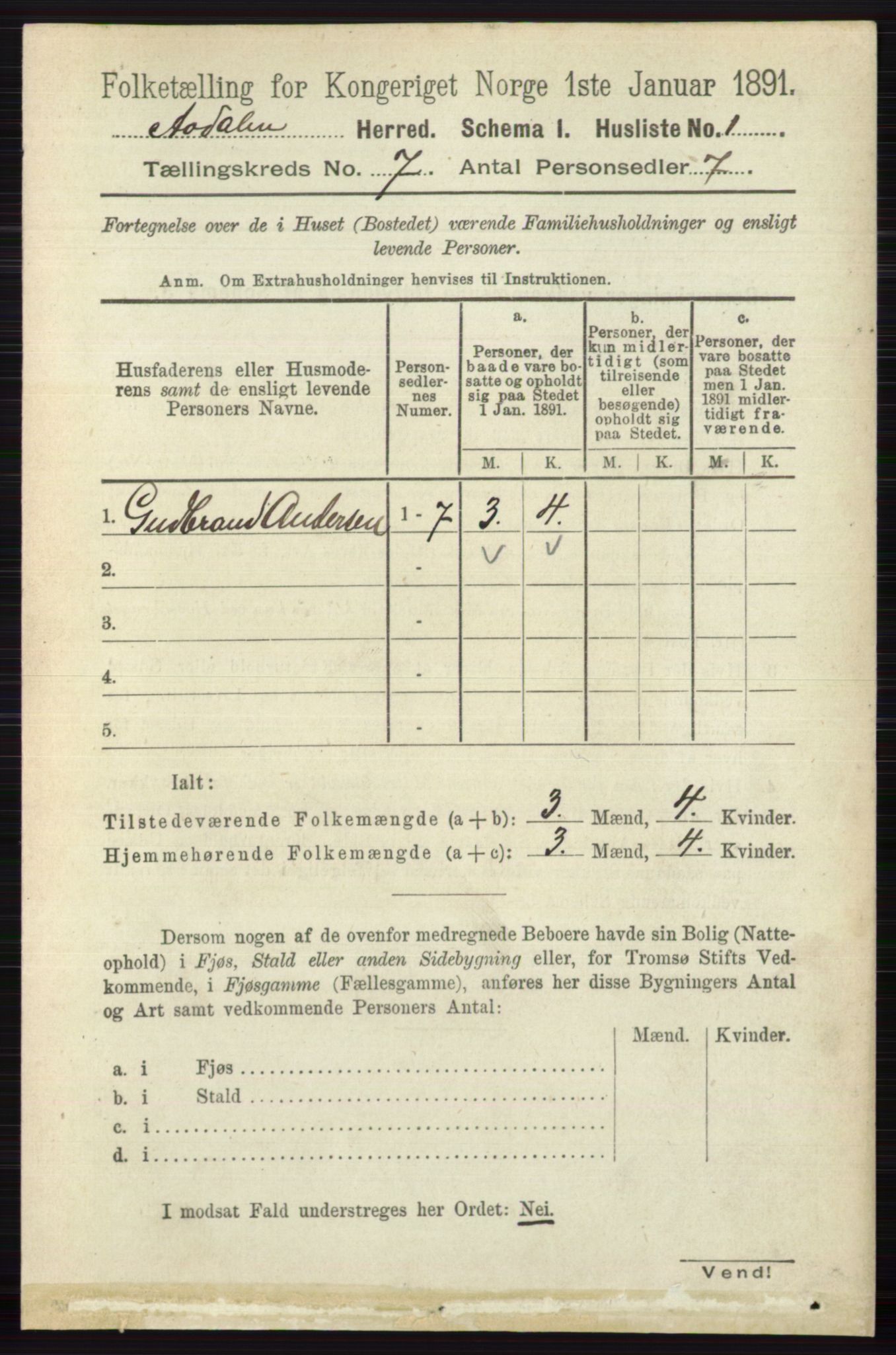RA, 1891 census for 0614 Ådal, 1891, p. 3012