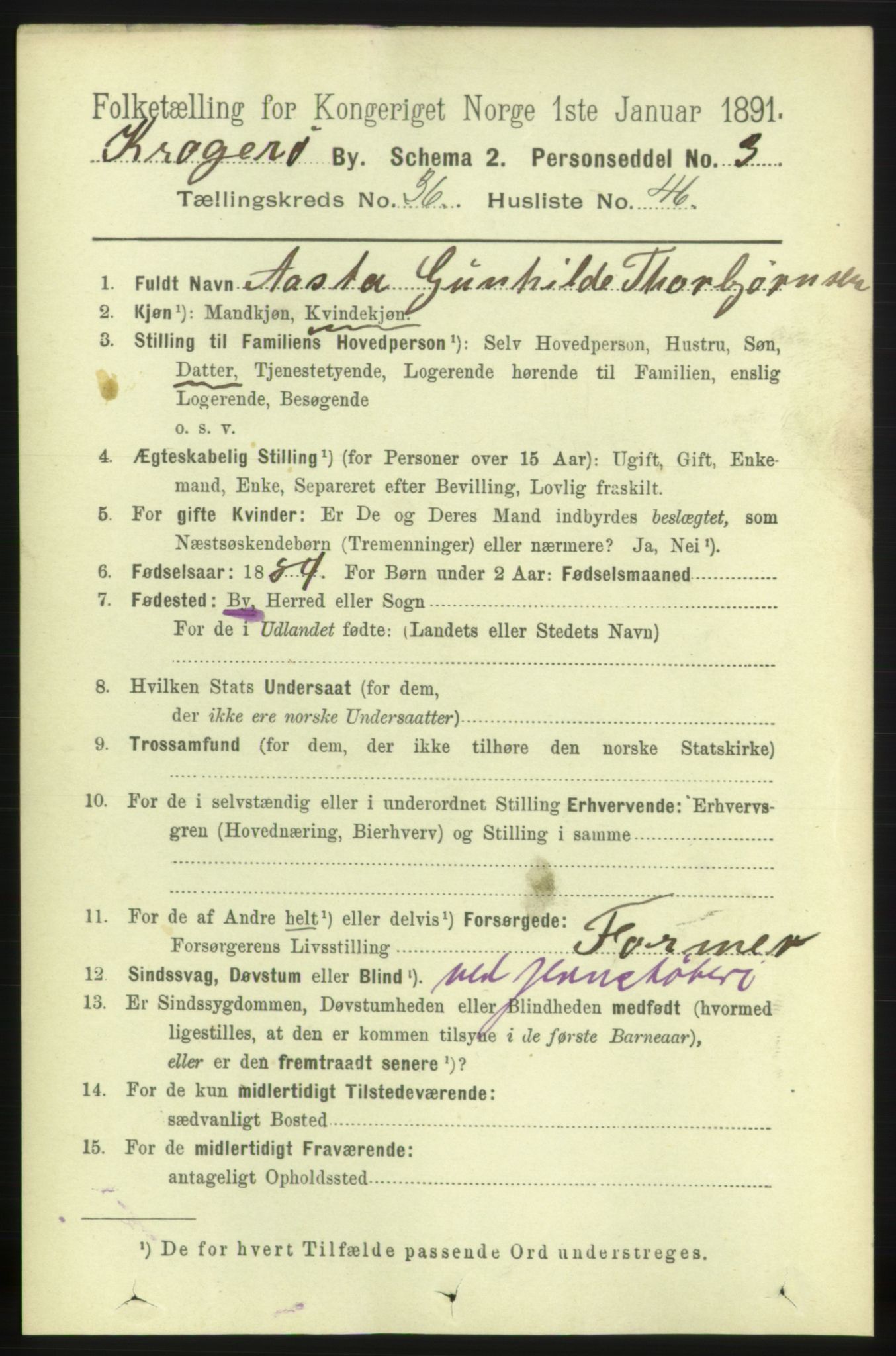 RA, 1891 census for 0801 Kragerø, 1891, p. 6744