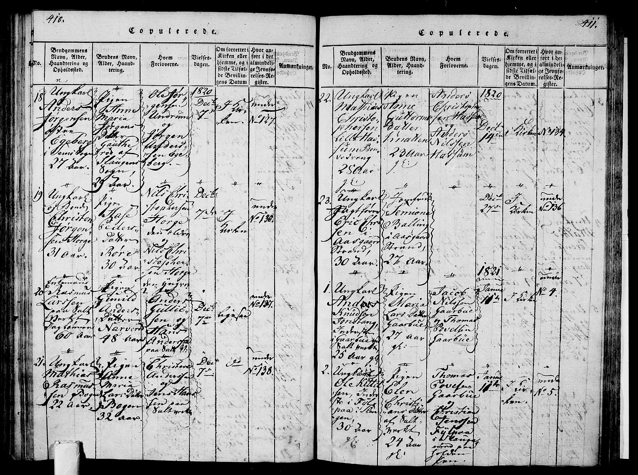 Sem kirkebøker, SAKO/A-5/F/Fa/L0004: Parish register (official) no. I 4, 1814-1825, p. 410-411