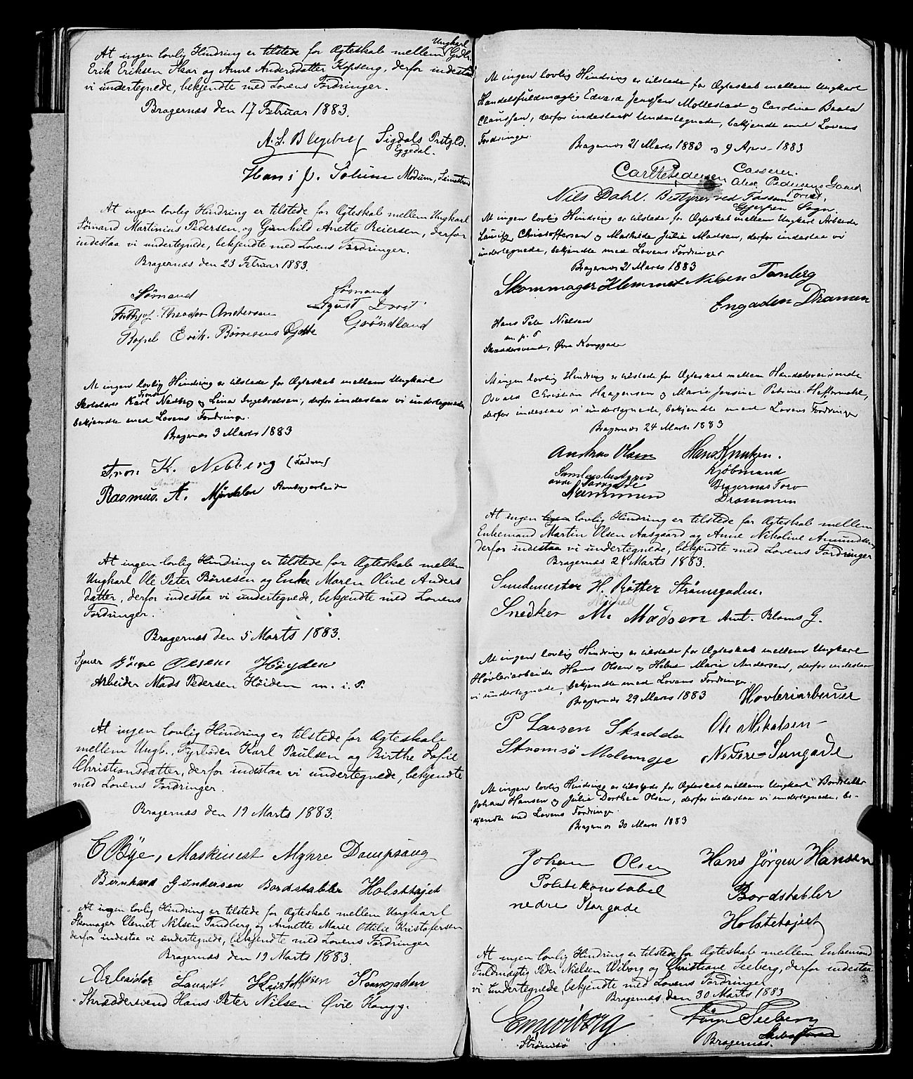 Bragernes kirkebøker, AV/SAKO-A-6/H/Hb/L0002: Best man's statements no. 2, 1865-1887