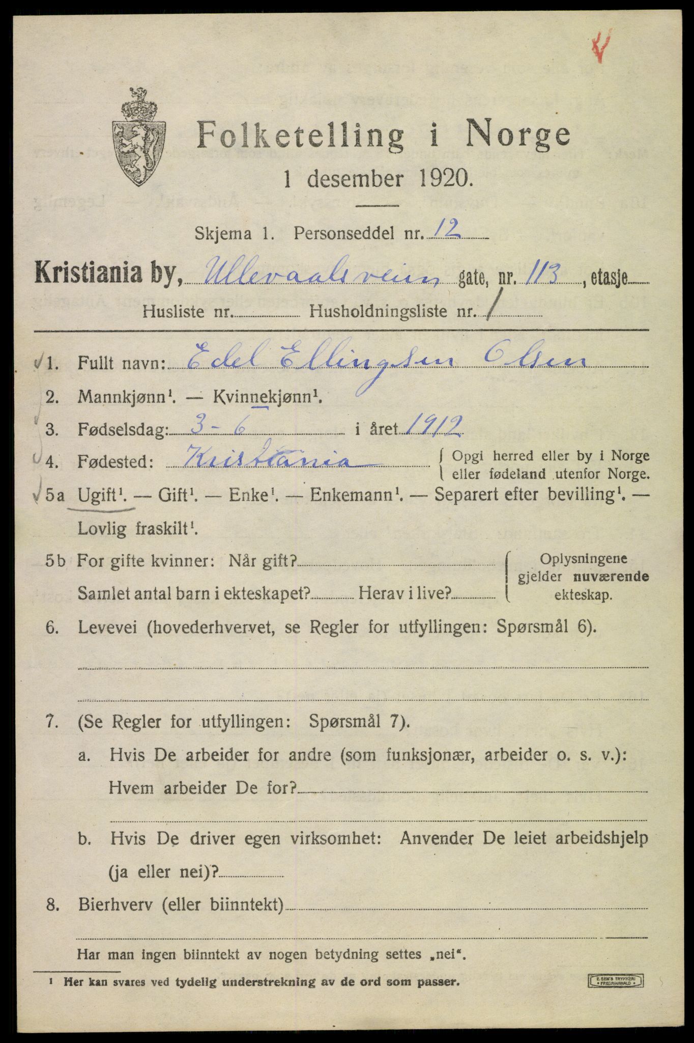 SAO, 1920 census for Kristiania, 1920, p. 617135