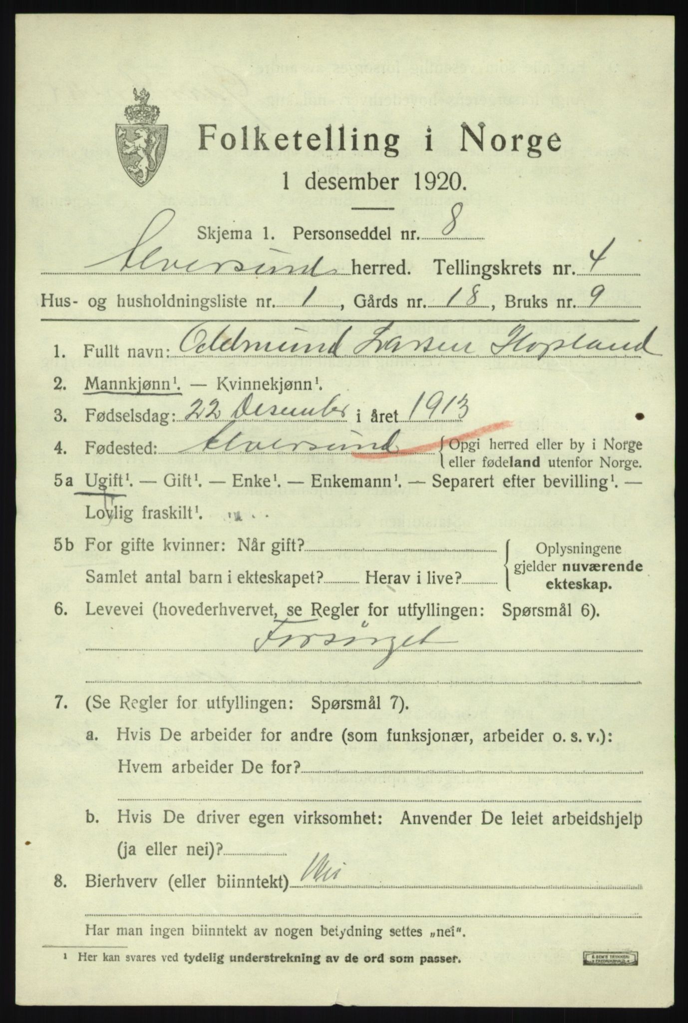 SAB, 1920 census for Alversund, 1920, p. 2672