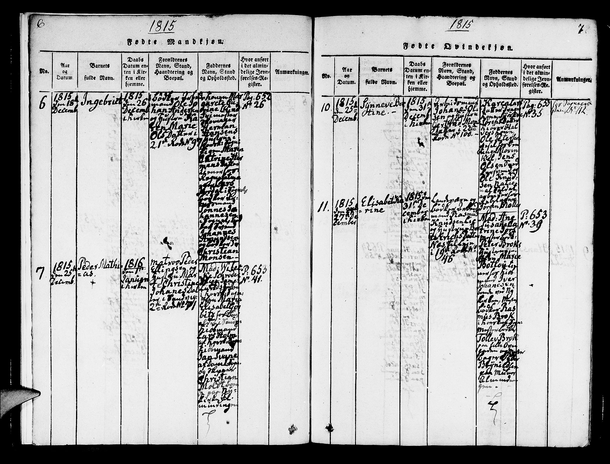 Korskirken sokneprestembete, AV/SAB-A-76101/H/Hab: Parish register (copy) no. A 1b, 1815-1821, p. 6-7