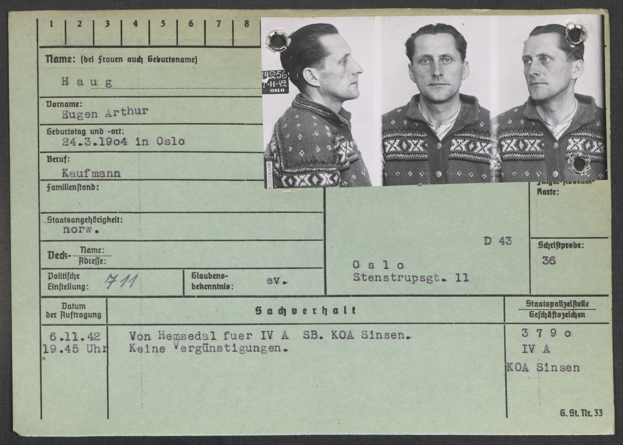 Befehlshaber der Sicherheitspolizei und des SD, RA/RAFA-5969/E/Ea/Eaa/L0004: Register over norske fanger i Møllergata 19: Hal-Hæ, 1940-1945, p. 815