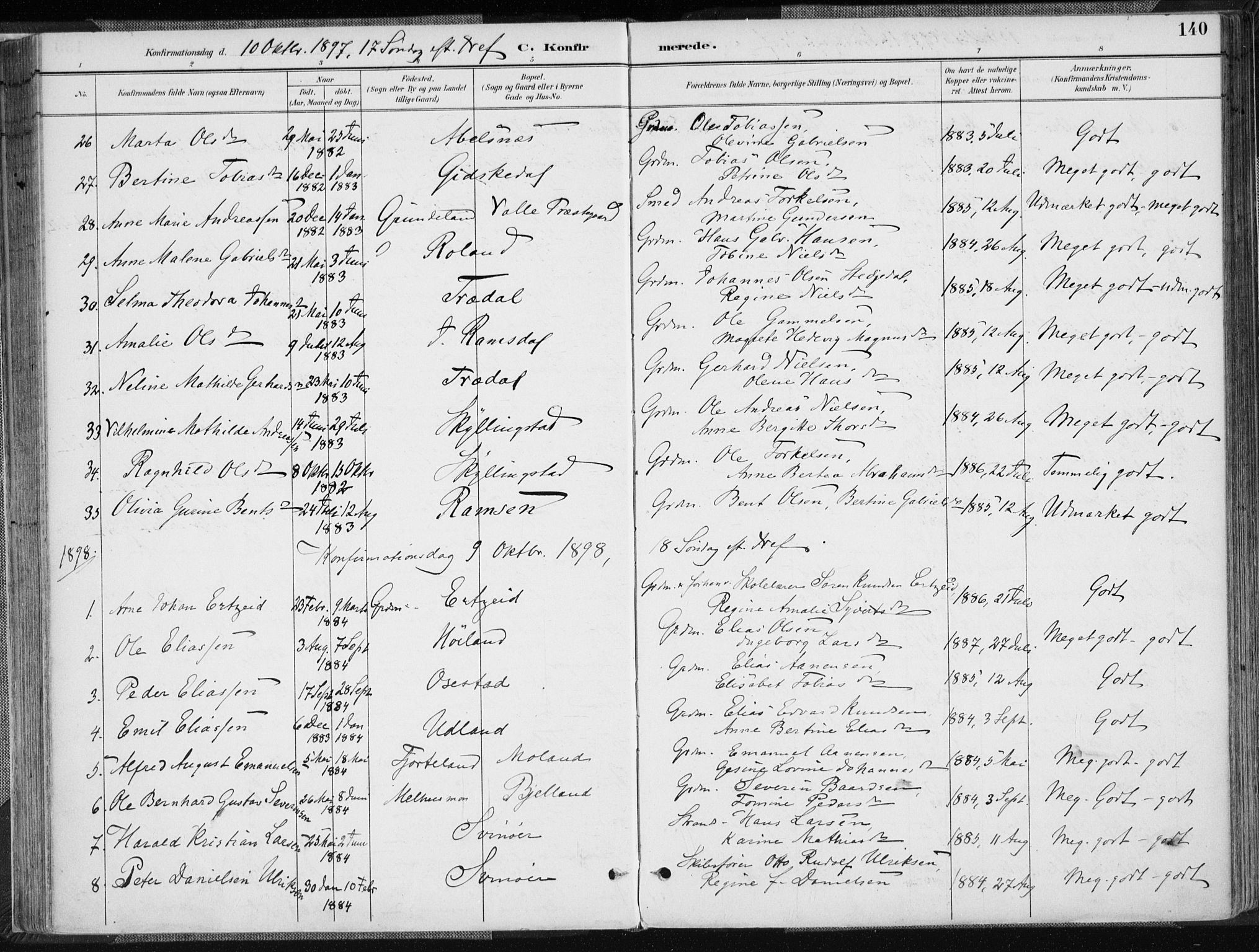 Sør-Audnedal sokneprestkontor, AV/SAK-1111-0039/F/Fa/Fab/L0010: Parish register (official) no. A 10, 1892-1913, p. 140