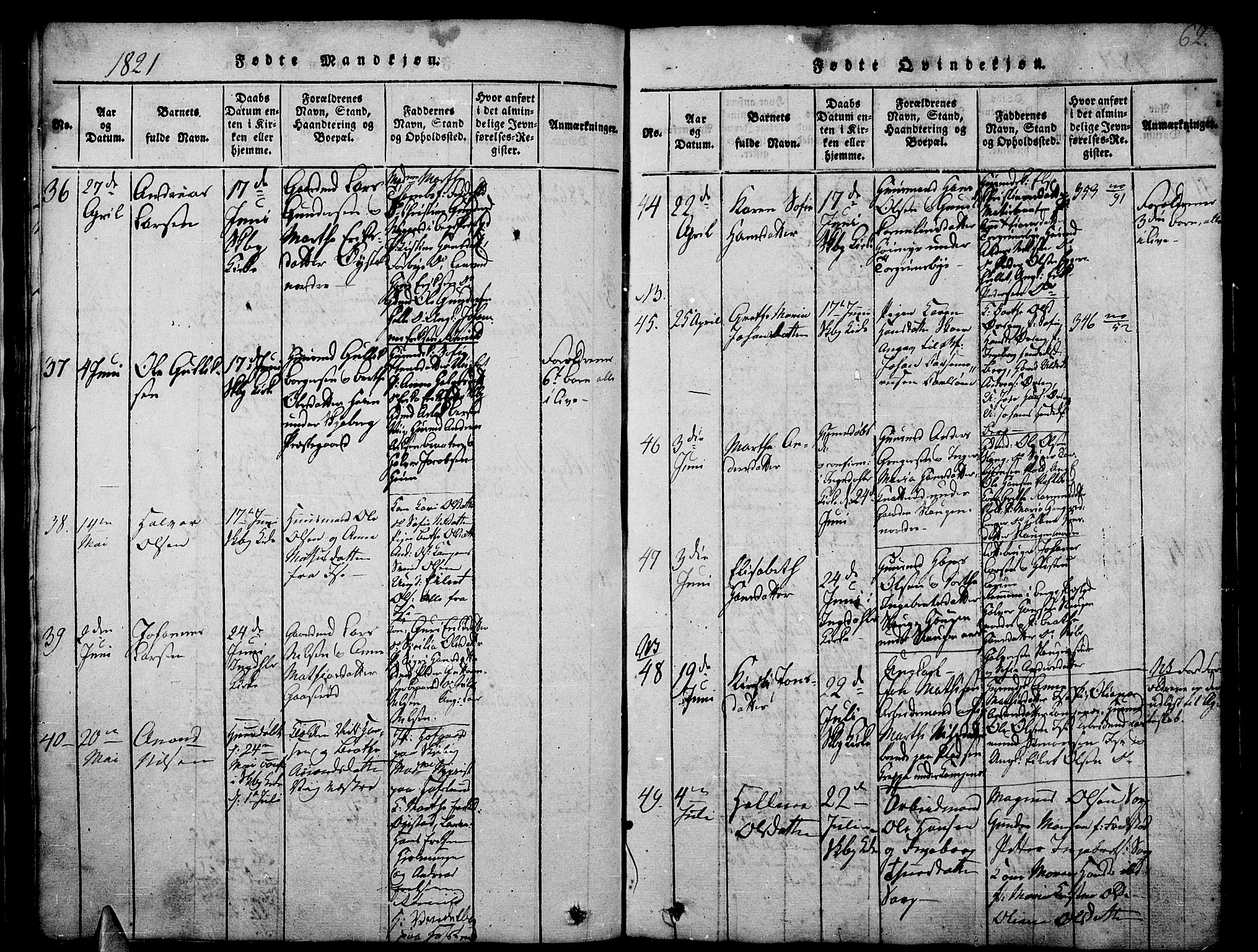 Skjeberg prestekontor Kirkebøker, AV/SAO-A-10923/F/Fa/L0004: Parish register (official) no. I 4, 1815-1830, p. 62