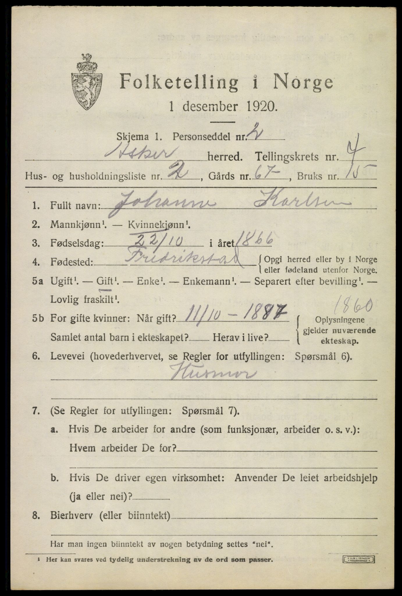 SAO, 1920 census for Asker, 1920, p. 10278