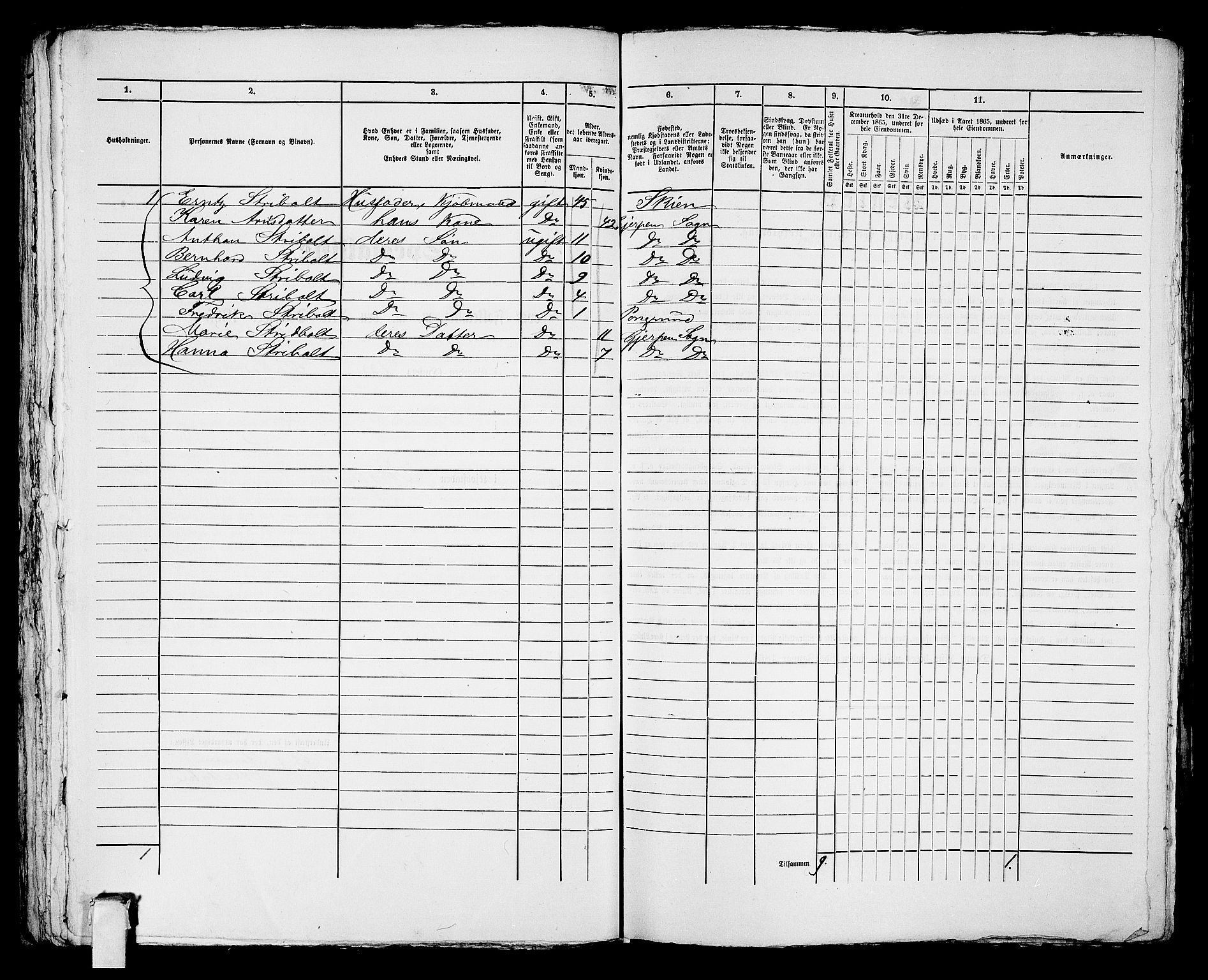 RA, 1865 census for Porsgrunn, 1865, p. 497