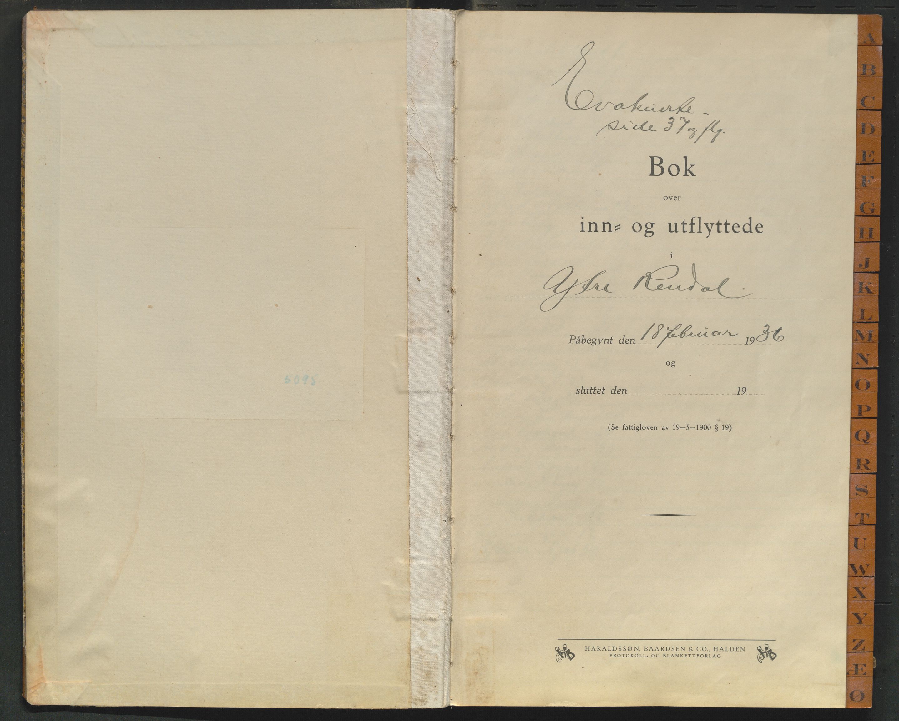 Rendal lensmannskontor, AV/SAH-LHR-030/L/La/Laa/L0001/0002: Protokoller over inn- og utflyttede / Protokoll over inn- og utflyttede, 1936-1943