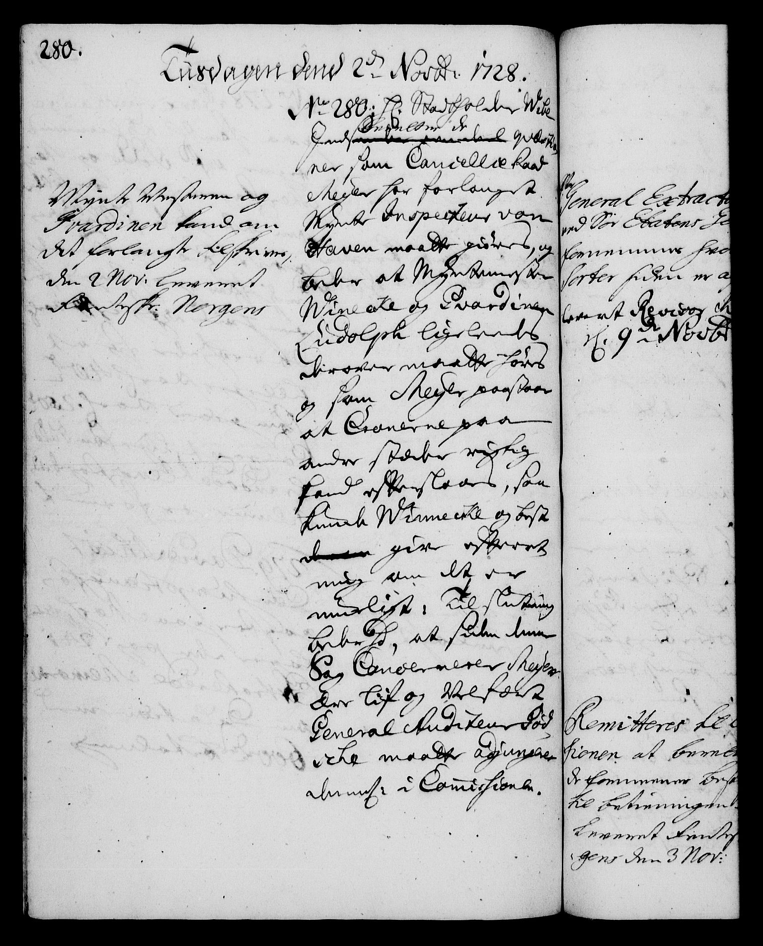 Rentekammeret, Kammerkanselliet, RA/EA-3111/G/Gh/Gha/L0010: Norsk ekstraktmemorialprotokoll (merket RK 53.55), 1728, p. 280