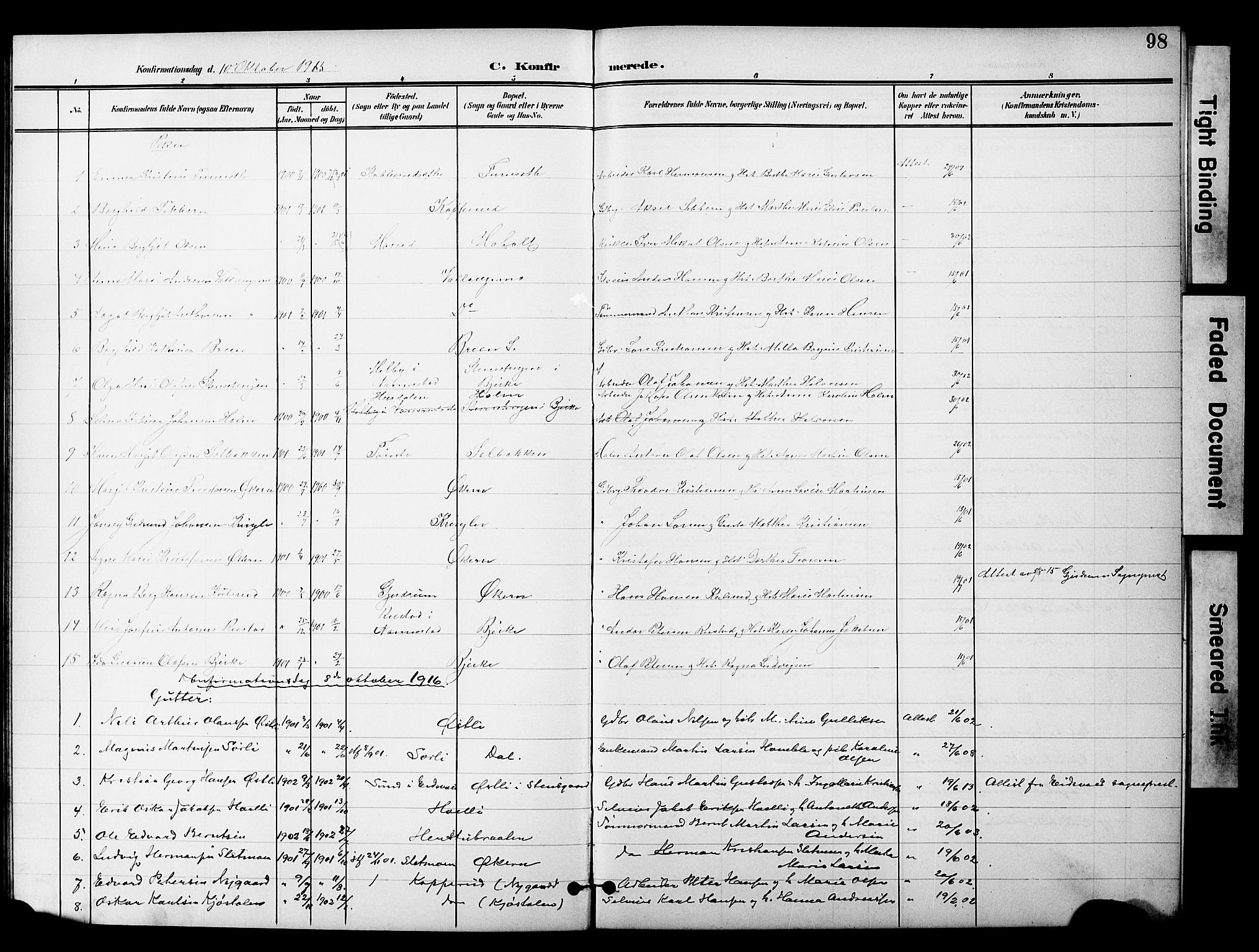 Nannestad prestekontor Kirkebøker, SAO/A-10414a/G/Gc/L0001: Parish register (copy) no. III 1, 1901-1916, p. 98